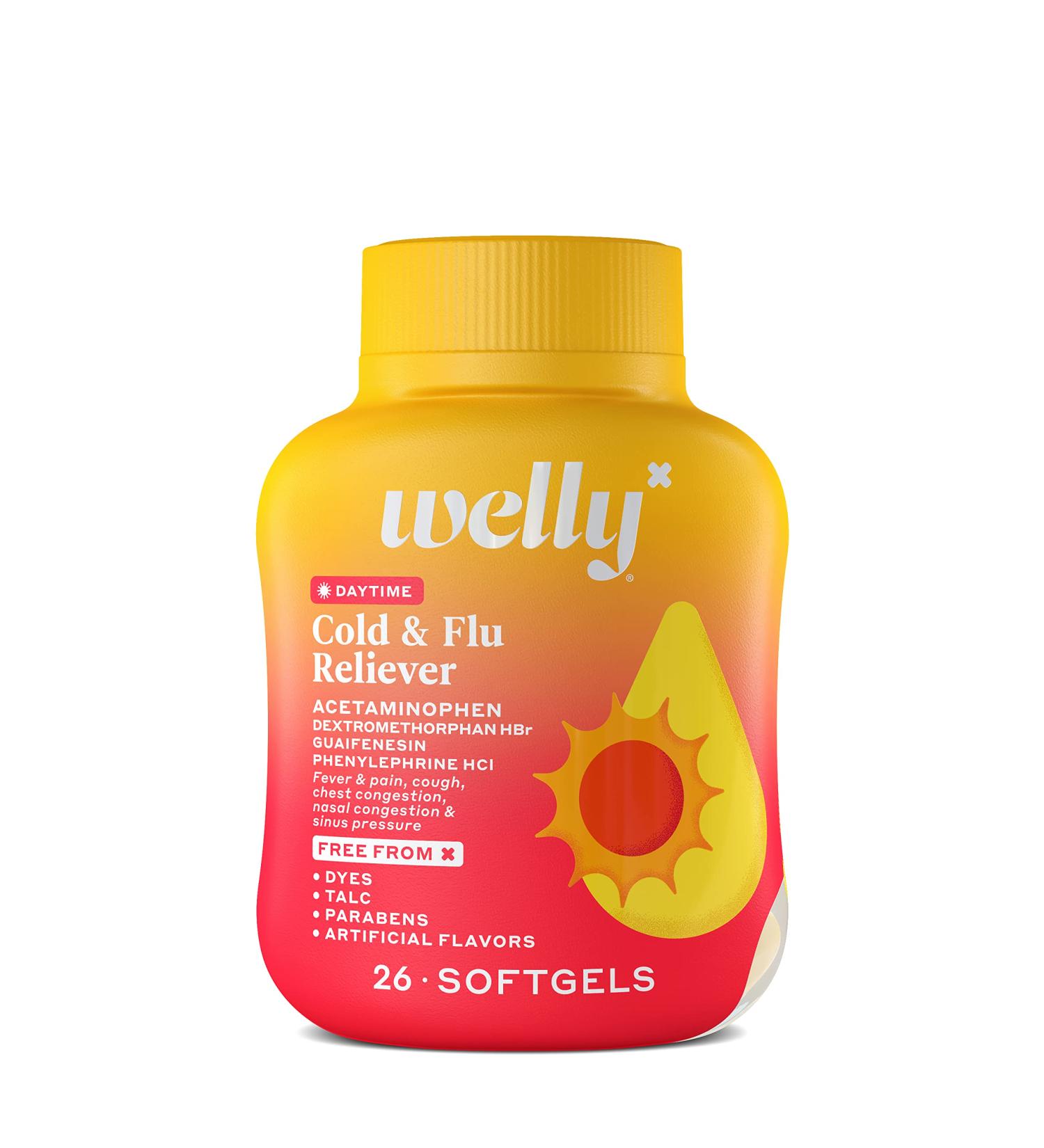 Welly Remedies Daytime Cold & Flu Relief - Pain/Fever Reducer, Cough Suppressant, Nasal Decongestant | Acetaminophen Dextromethorphan Guaifenesin Phenylephrine - Buy Online on GoSupps.com