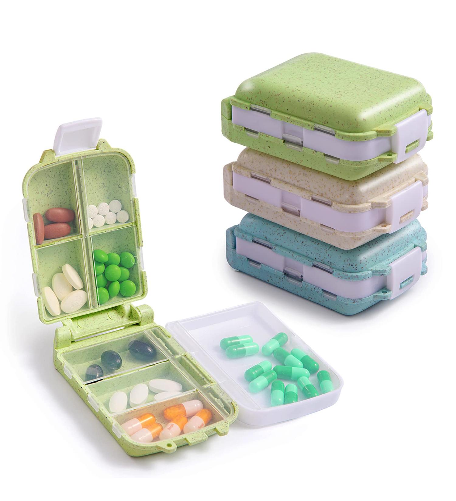3 Pack Travel Pill Organizer - 8 Compartment Moisture-Proof Pill Case - Portable Daily Medicine Vitamin Holder - Beige+Blue+Green - 3 Count - Buy Online on GoSupps.com