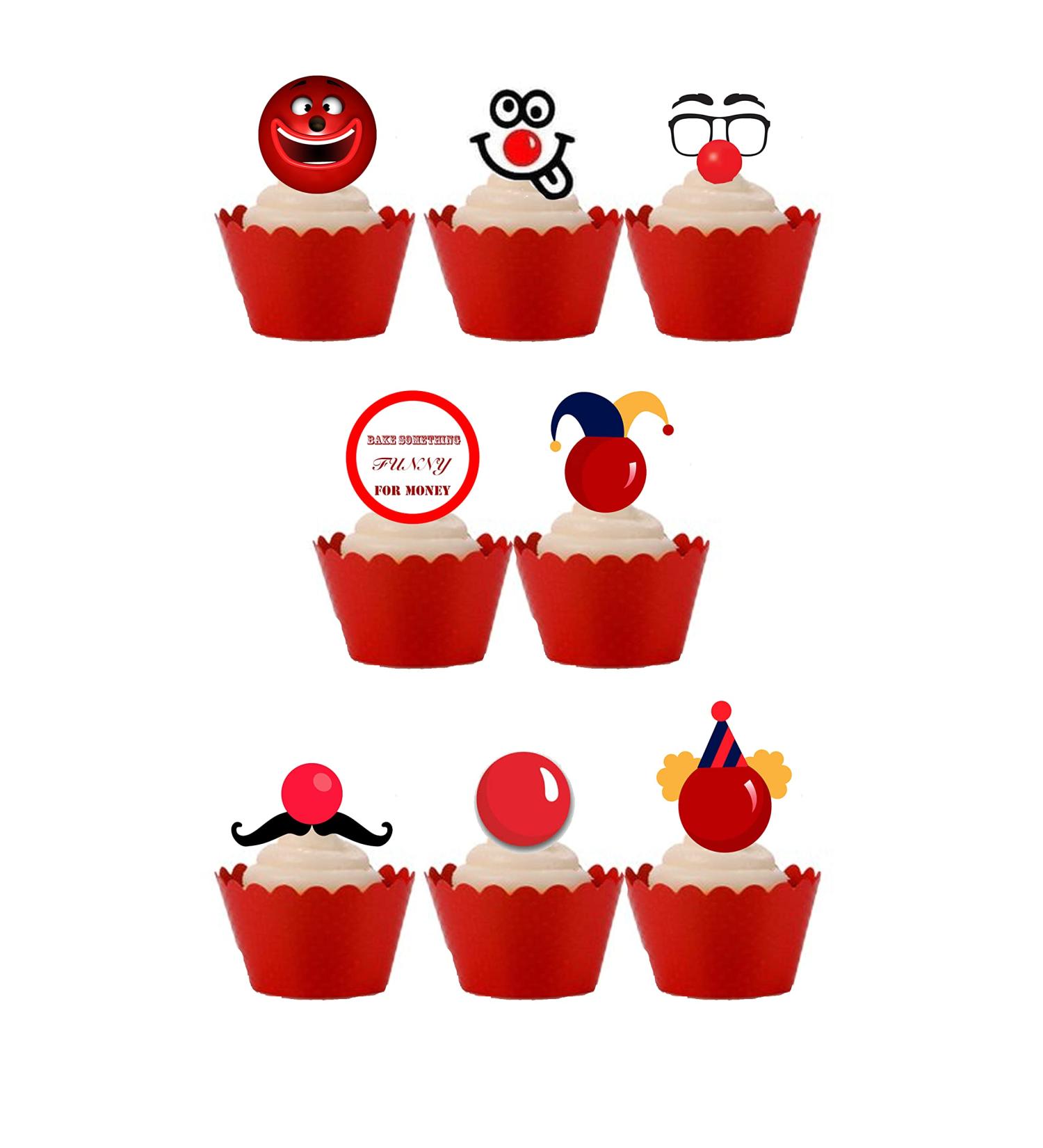 26 Stand Up Red Silly Face Fundraising Themed Edible Wafer paper Cake Toppers Decorations