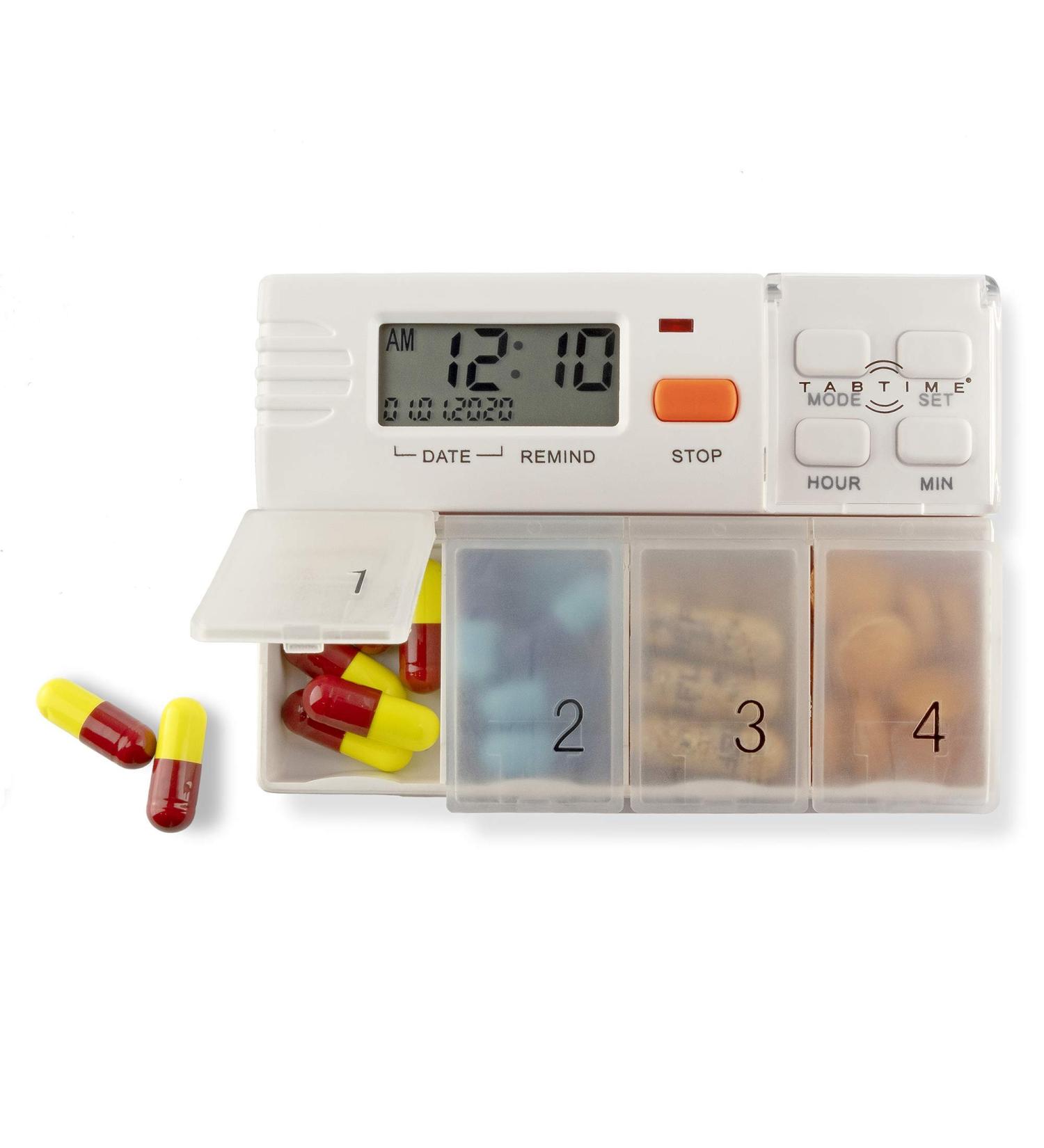 Tabtime 4 Daily Pill Box with Timer, 4 Alarms and XL Compartments - Buy Online on GoSupps.com