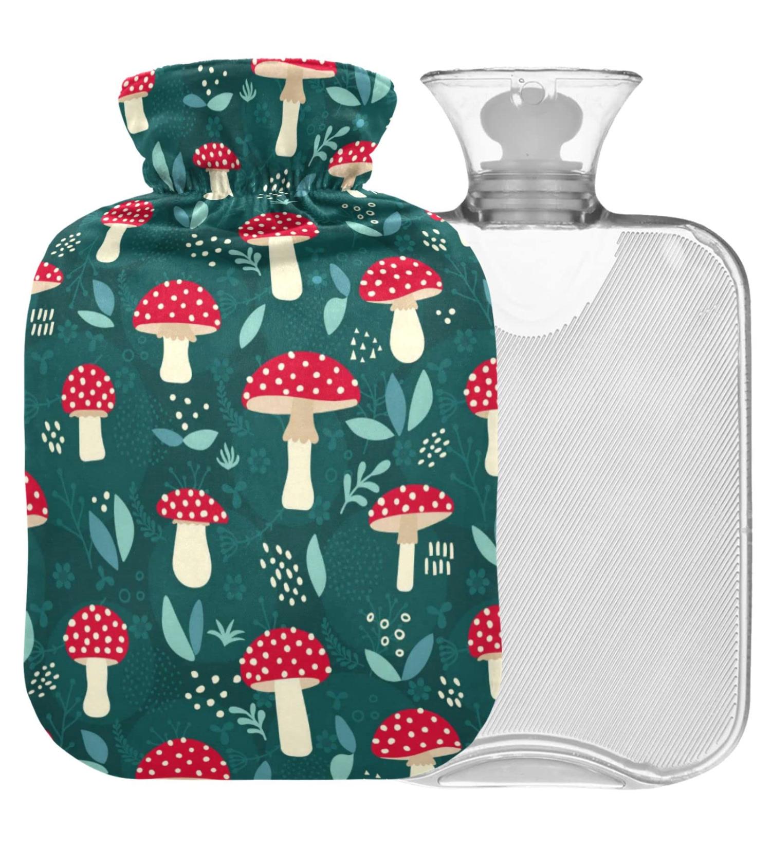 Naanle Red Mushrooms Hot Water Bottle 2L - Large Heating & Pain Relief Therapy with Cover | Ideal for Bed Hands & Feet - Buy Online on GoSupps.com