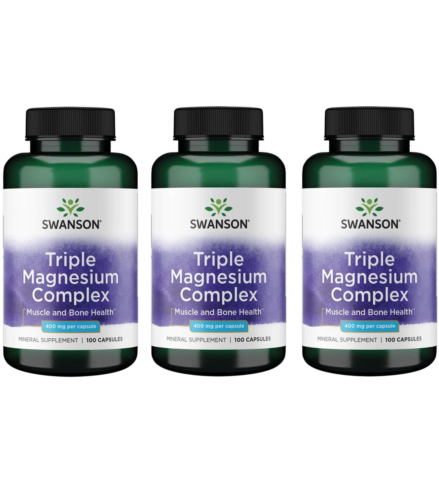 Swanson Triple Magnesium Complex - Mineral Supplement - Natural Support - Featuring Citrate Oxide & Aspartate - (100 Capsules 400mg Each,) (3 Pack)