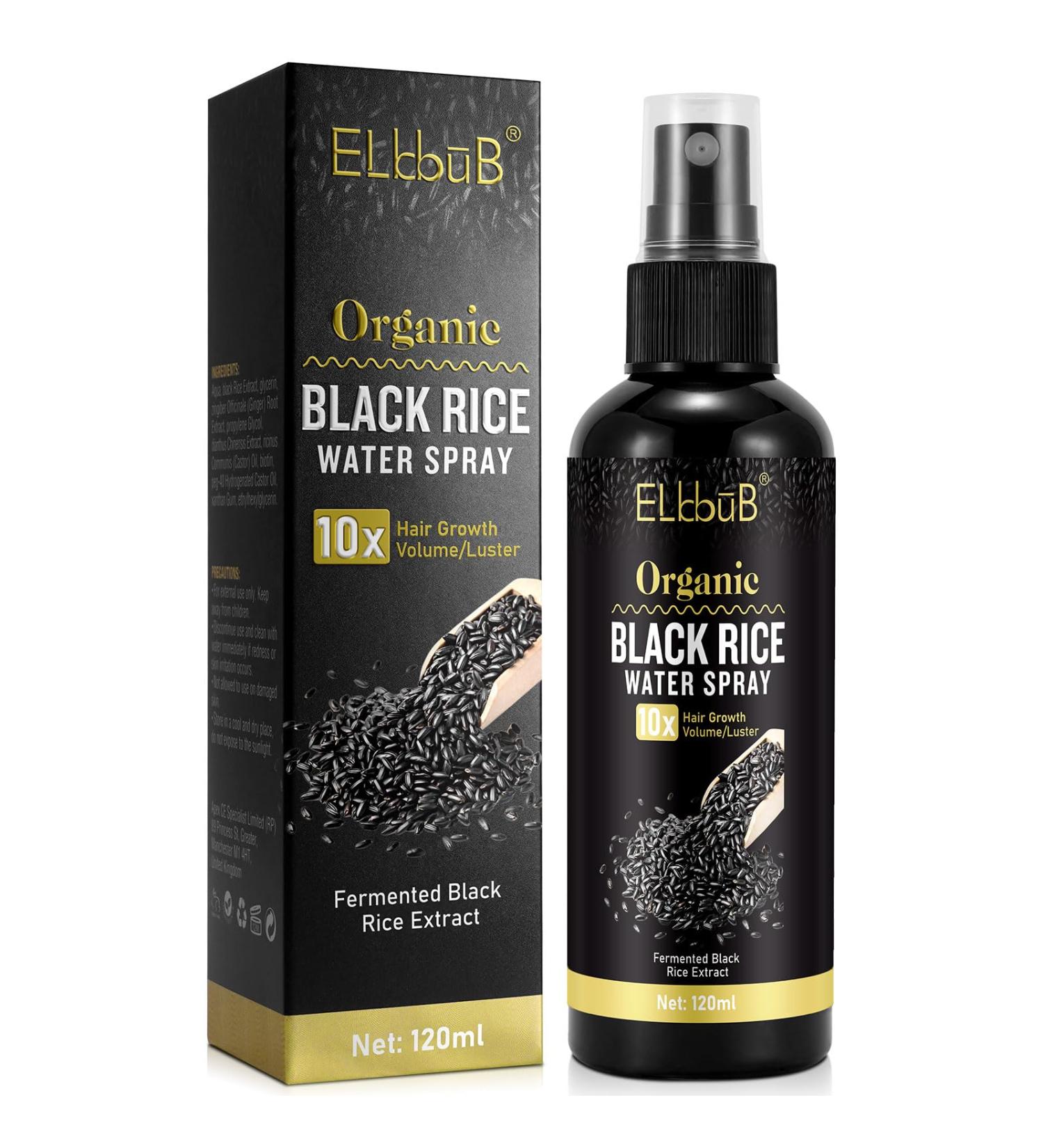 Black Rice Water Hair Growth Serum Spray - Natural Vegan Regrowth Treatment with Castor Oil & Ginger for Damaged Hair - Boost Thickness & Luster - Buy Online on GoSupps.com