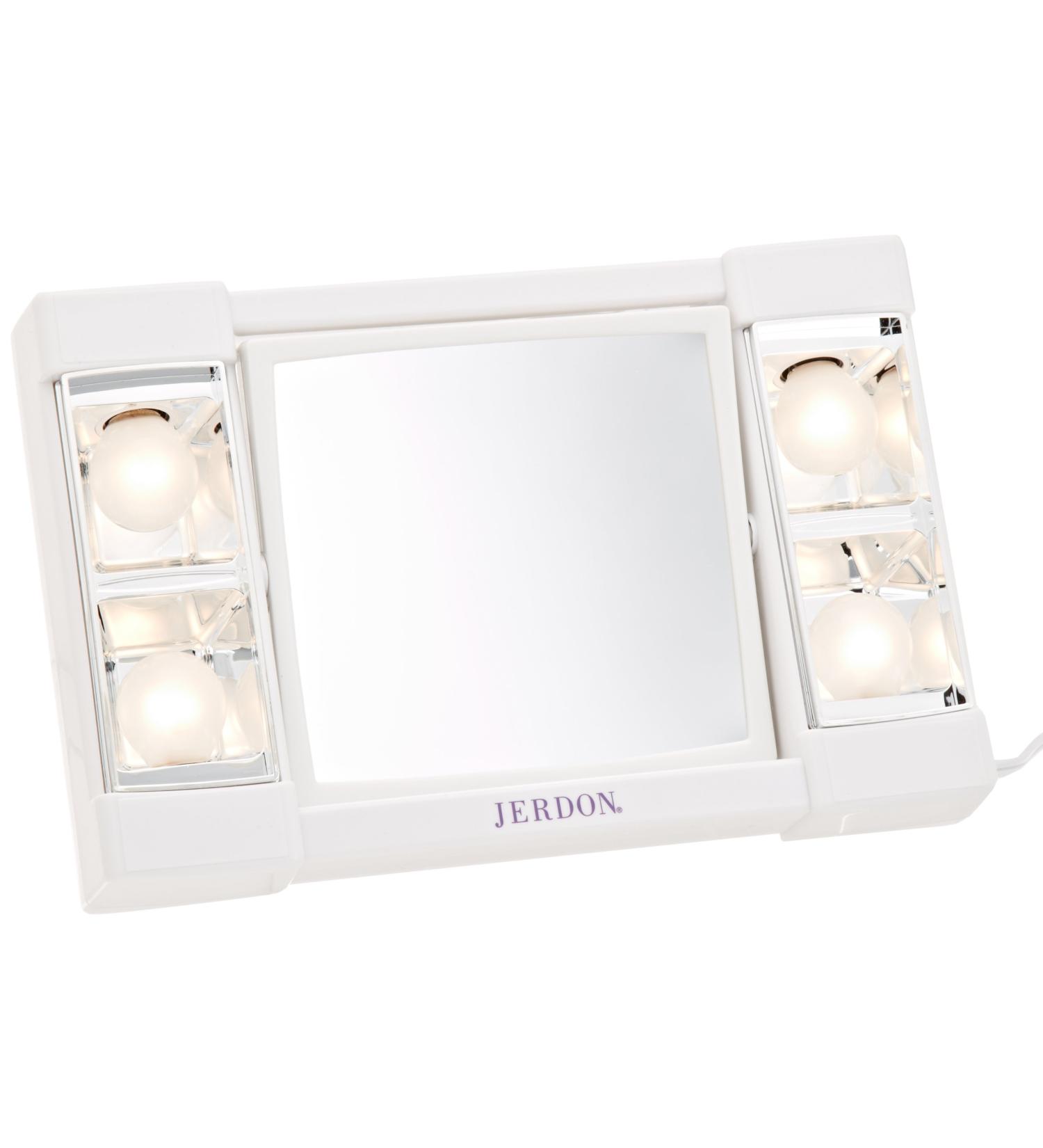 Jerdon Two-Sided Makeup Mirror with Lights - 3X Magnification, Glare-Free Lighting, White Base - Model J1010 - Buy Online on GoSupps.com
