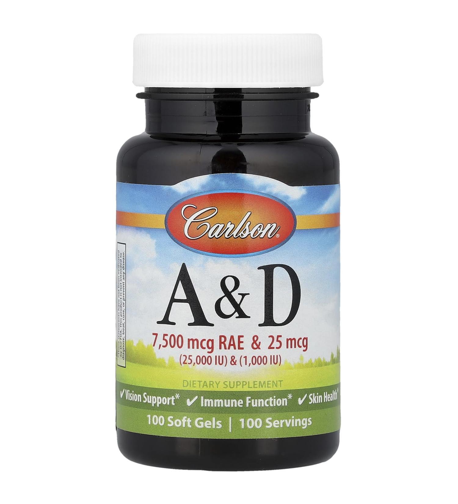 Carlson Labs Vitamin A and D 25000/1000 IU 100 Softgels 100 Count (Pack of 1)