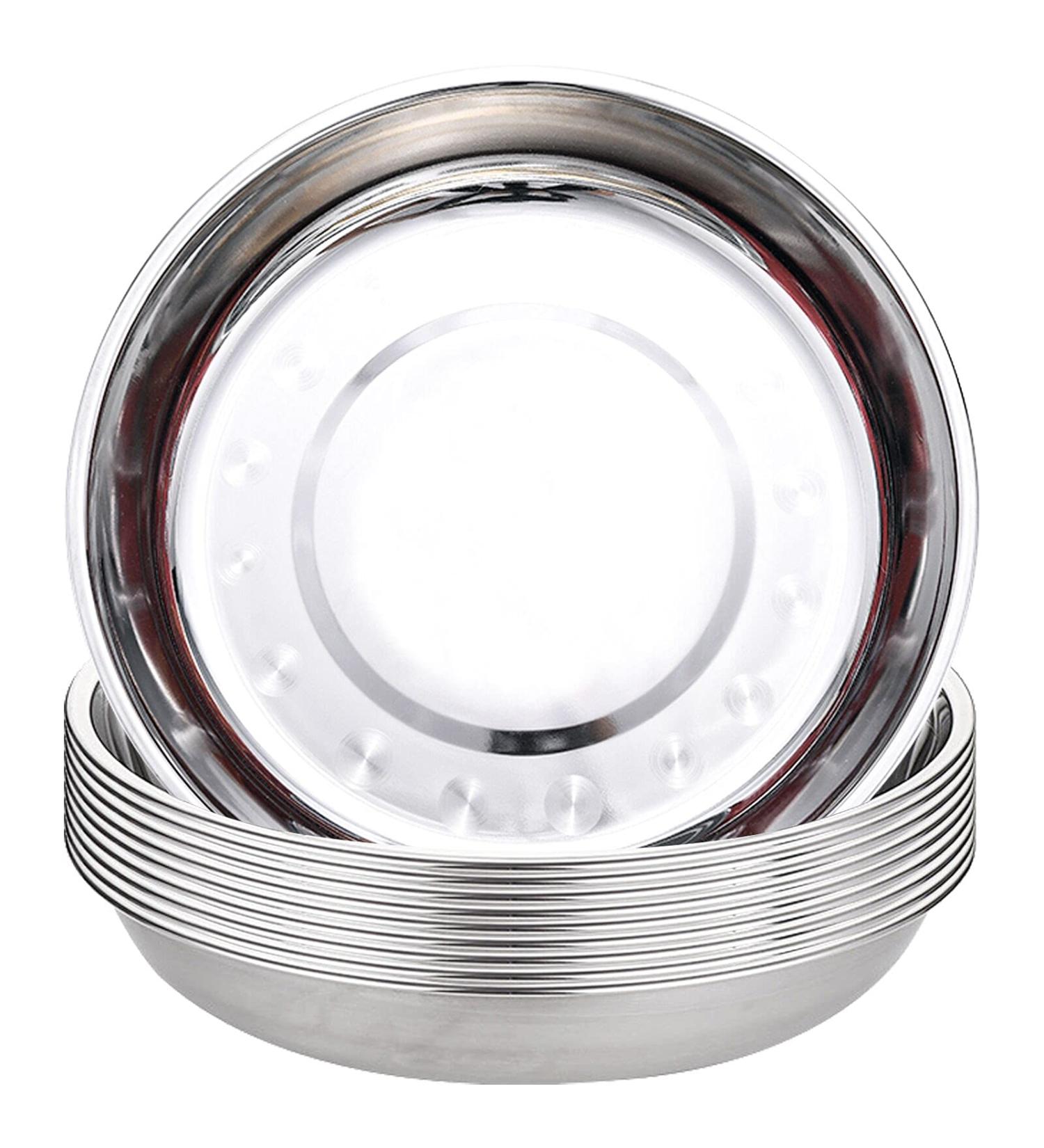 TOPZEA 10 Pack Stainless Steel Round Plates 9 Inch - Ideal for Camping, Outdoor Picnics, Hiking, and BBQ - Durable Dinner Plates for Home and Canteen Use - Buy Online on GoSupps.com