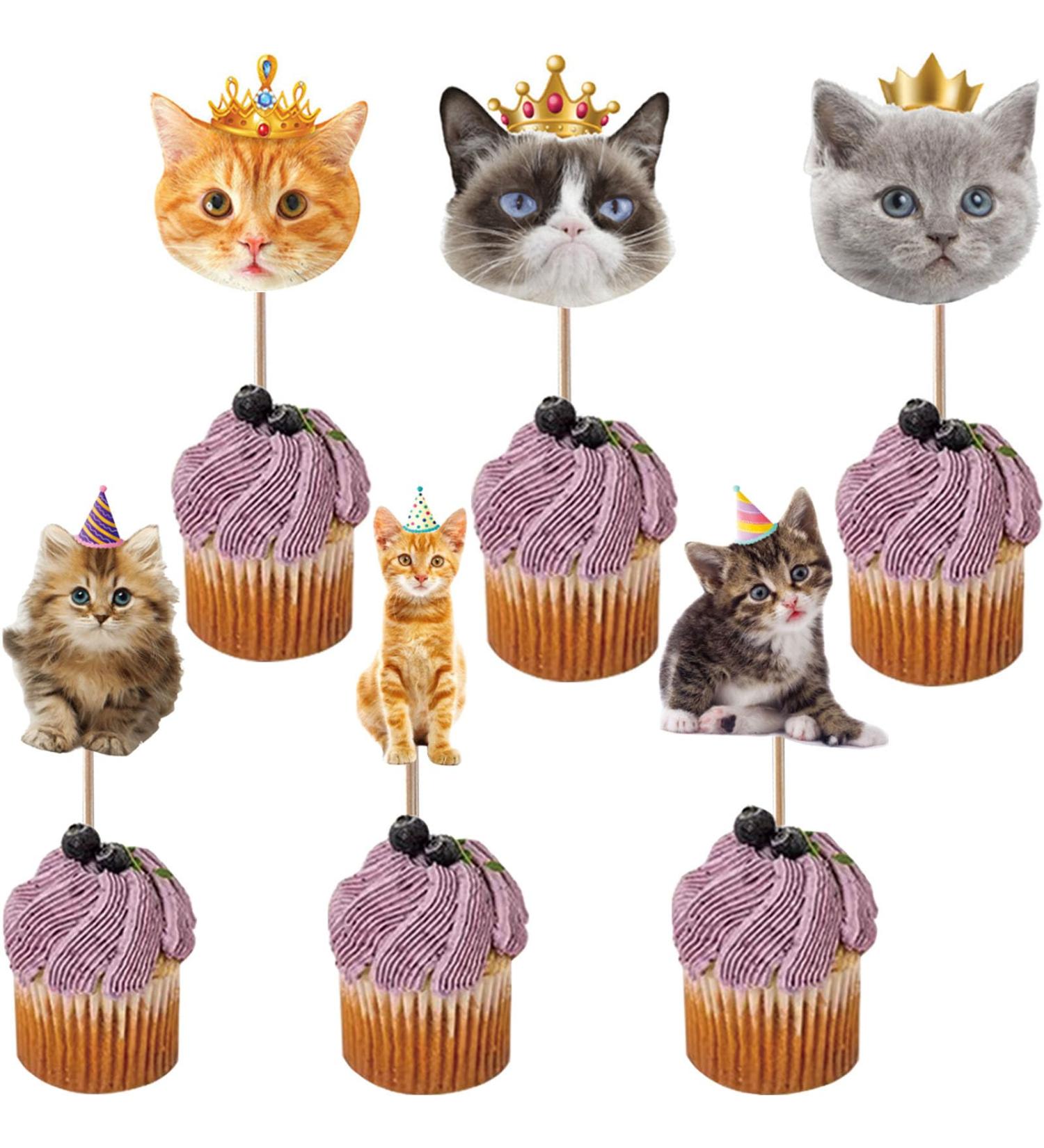 SAMOKA Cat Cupcake Toppers 24 PCS Pet Cat Themed Birthday Party Supplies Baby Shower Party Decorations(double-sided) - Buy Online on GoSupps.com