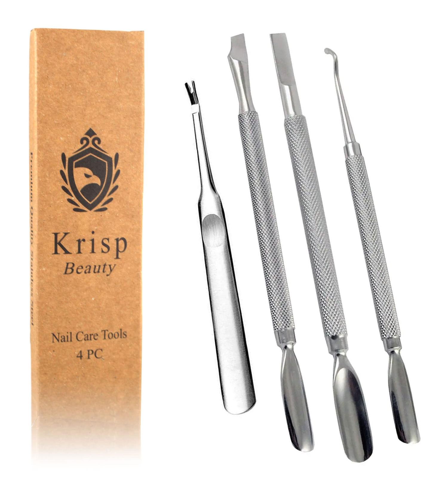 Krisp Cuticle Pusher Set - Dual Sided Spoon Shaped Ingrown Toenail Lifter & Trimmer - Stainless Steel Manicure Pedicure Tools (4 Pc) - Buy Online on GoSupps.com