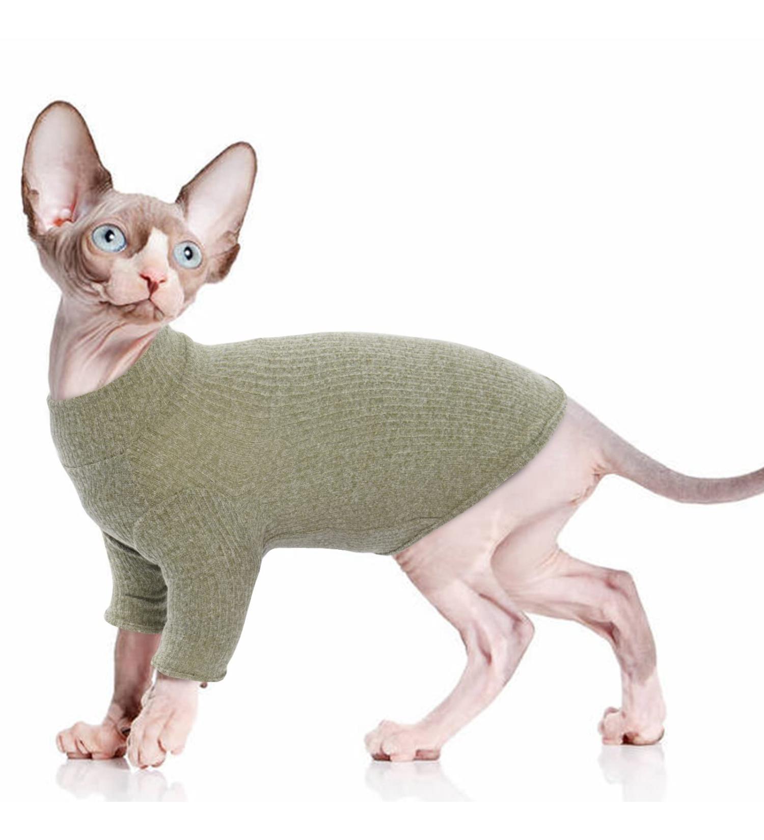 Buy Pumyporeity Cat Cotton Sweater - Warm Vest & Jumper for Hairless Sphynx Cats | Soft Coat for Small Medium & Large Cats - Green XL - Buy Online on GoSupps.com