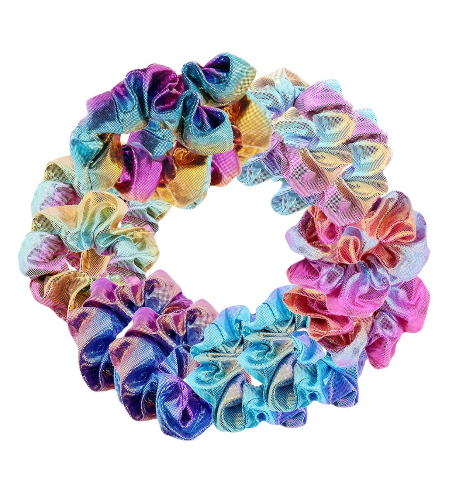 Shiny Metallic Scrunchies - 12 Pieces Elastic Hair Bands for Women and Girls - Buy Online on GoSupps.com