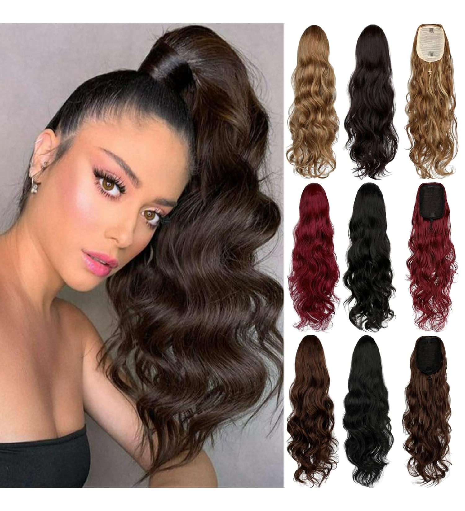 22 Dark Brown Body Wave Ponytail Extension | Clip-in Curly Hair Piece for Women - Buy Online on GoSupps.com