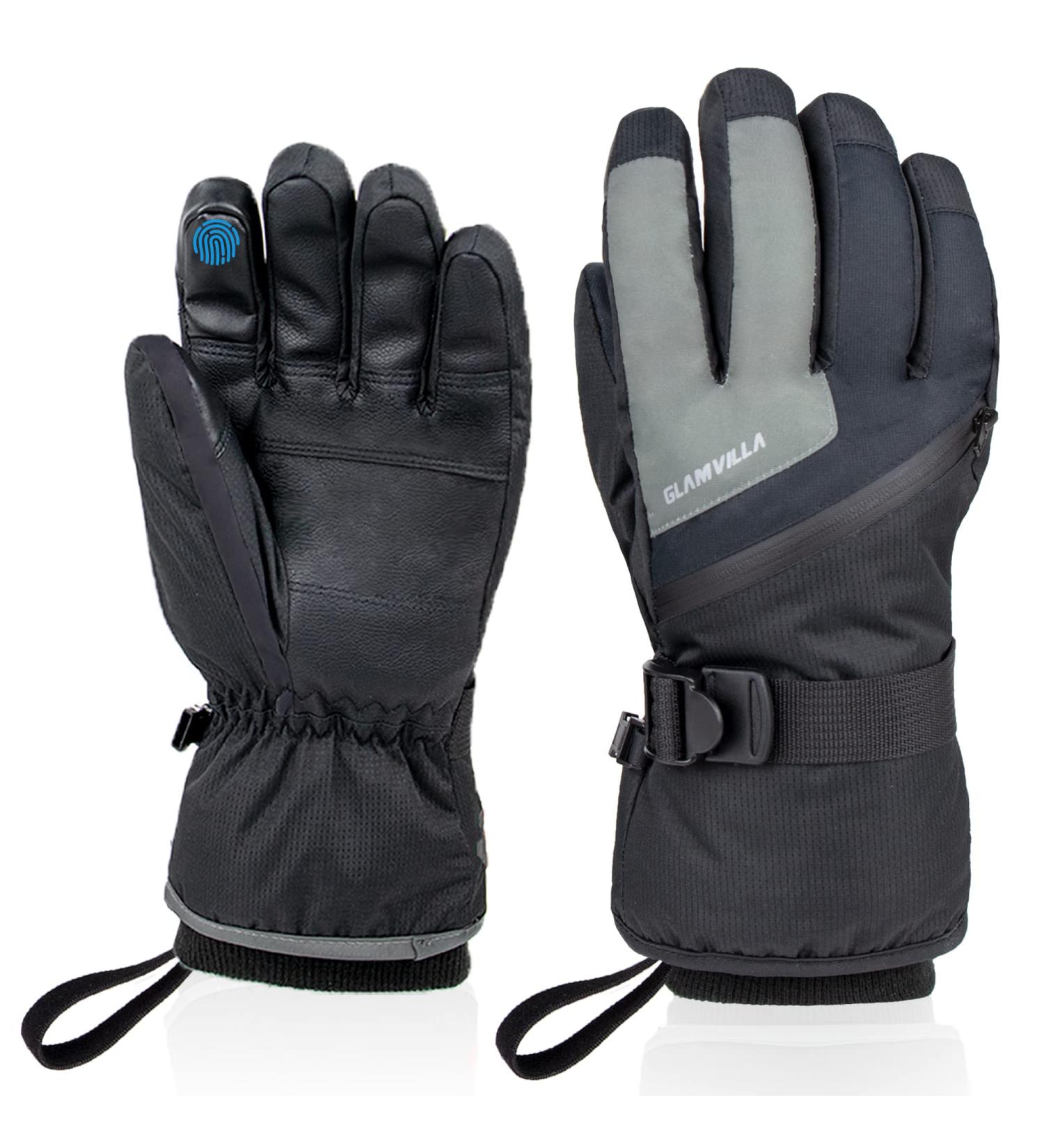 GLAMVILLA Waterproof Ski Winter Gloves - Touchscreen & Zipper - Large Gray - Buy Online on GoSupps.com