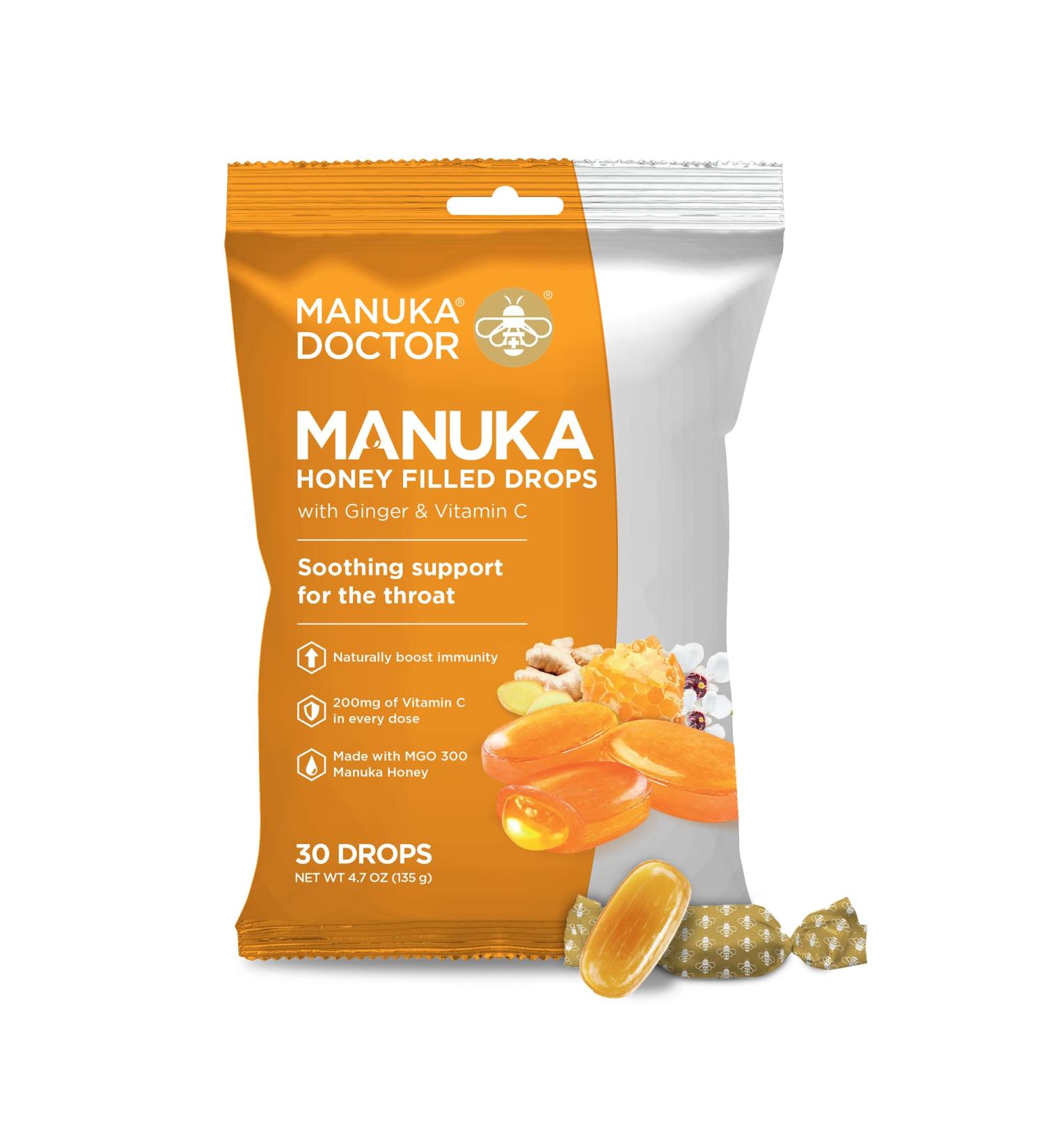 Buy Manuka Doctor Cough Drops | 30 Honey Lozenges with Vitamin C & Ginger for Immune Support | Soothing Sore Throat Relief - 4.7 oz (Pack of 1 - Buy Online on GoSupps.com