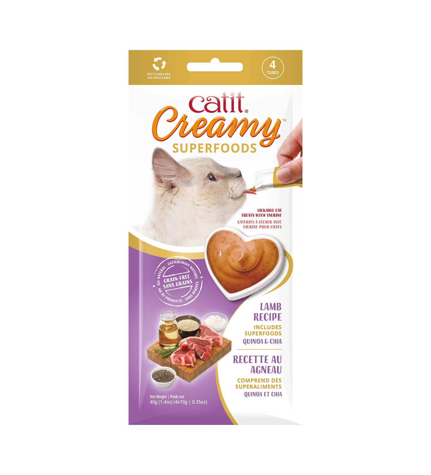 Catit Creamy Superfood lick paste for cats with lamb and the superfoods quinoa and chia