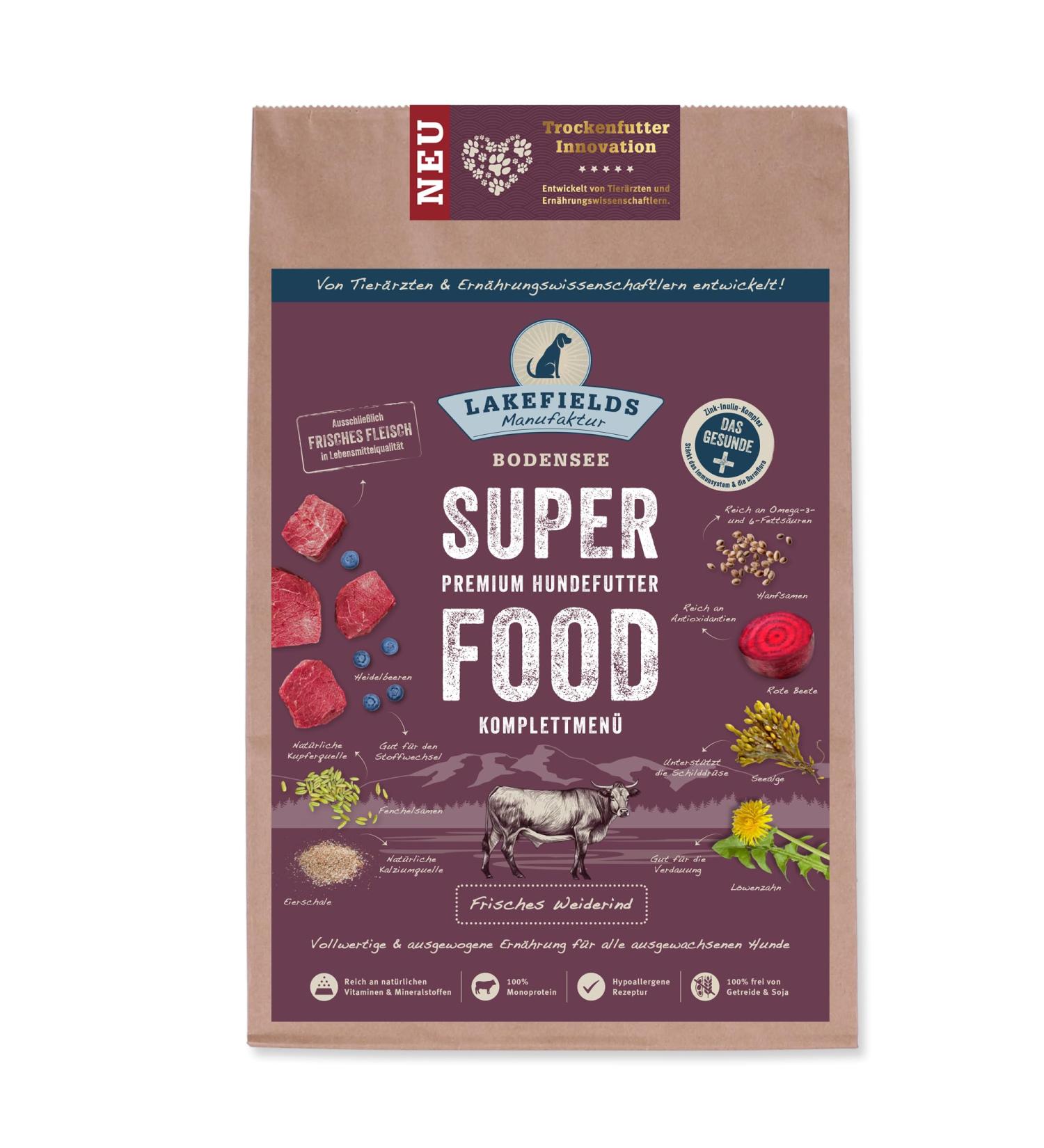 Lakefields Premium Superfood Beef, the sensation of dry food for your dog, size: 2 x 2.5 kg