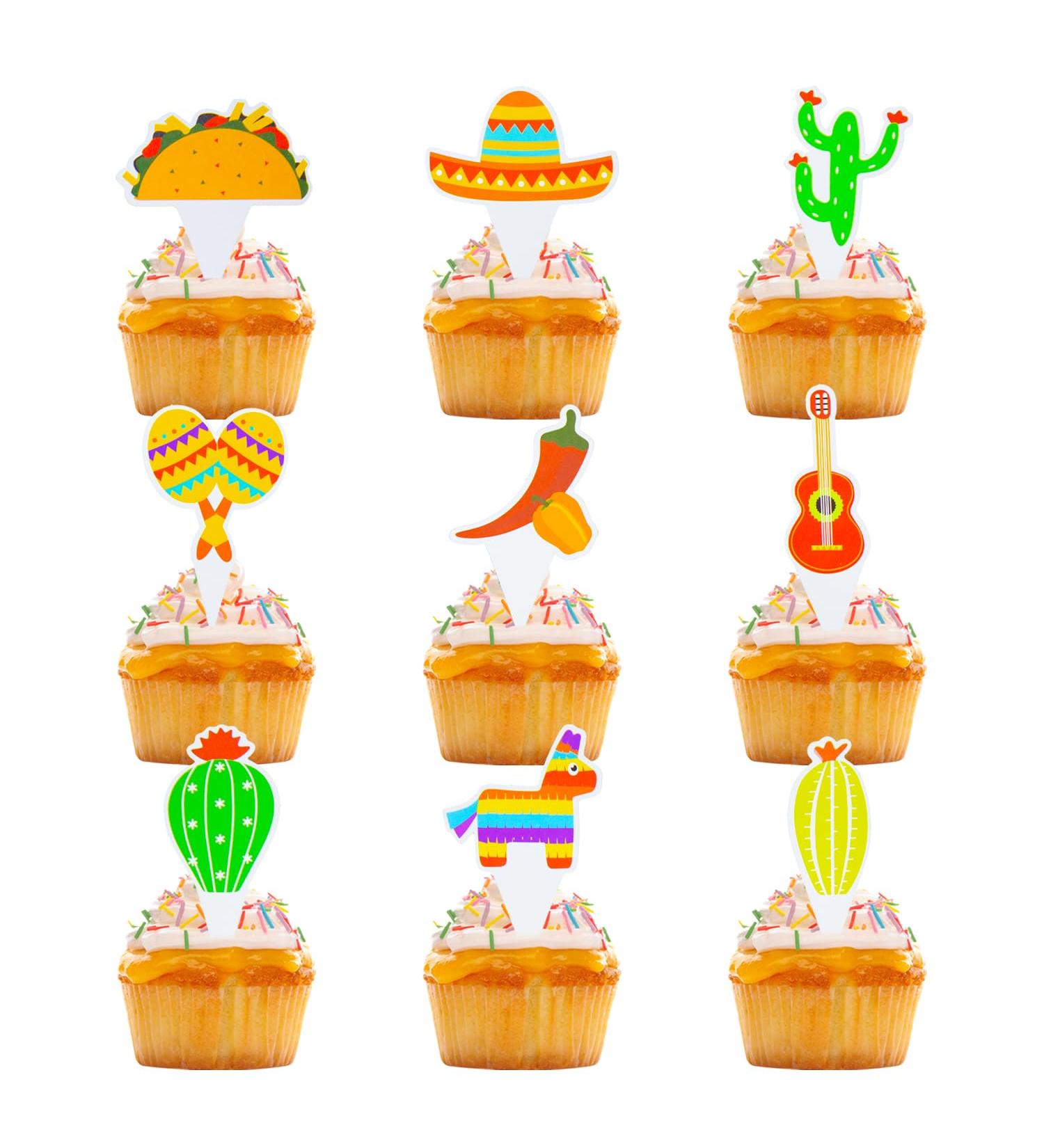 Dohia Fiesta Cupcake Toppers Mexican Theme Cake Topper Picks Decoration Donkey Taco Pepper Sombrero Guitar Cake Cupcake Decor D1-XRZCQ - Buy Online on GoSupps.com