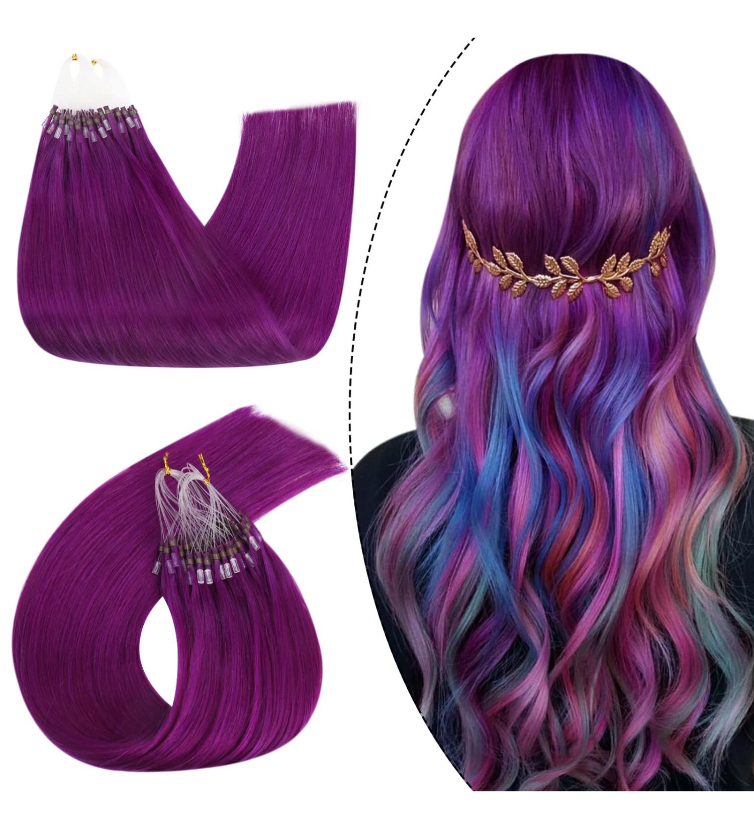 Buy Ugeat Purple Microring Extensions - Real Hair 60cm Smooth Colorful Micro Extensions - Buy Online on GoSupps.com