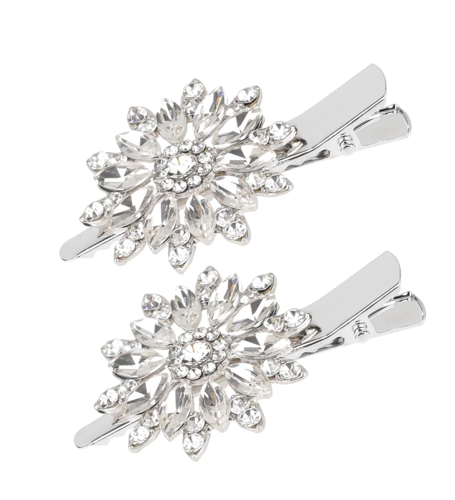 2PCS Crystal Hair Clips Rhinestone Flower Hair Clip Bling Hair Accessories for Women Bride Bridesmaid French Hairpins Fancy Hair Barrettes Hair Jewelry - Buy Online on GoSupps.com