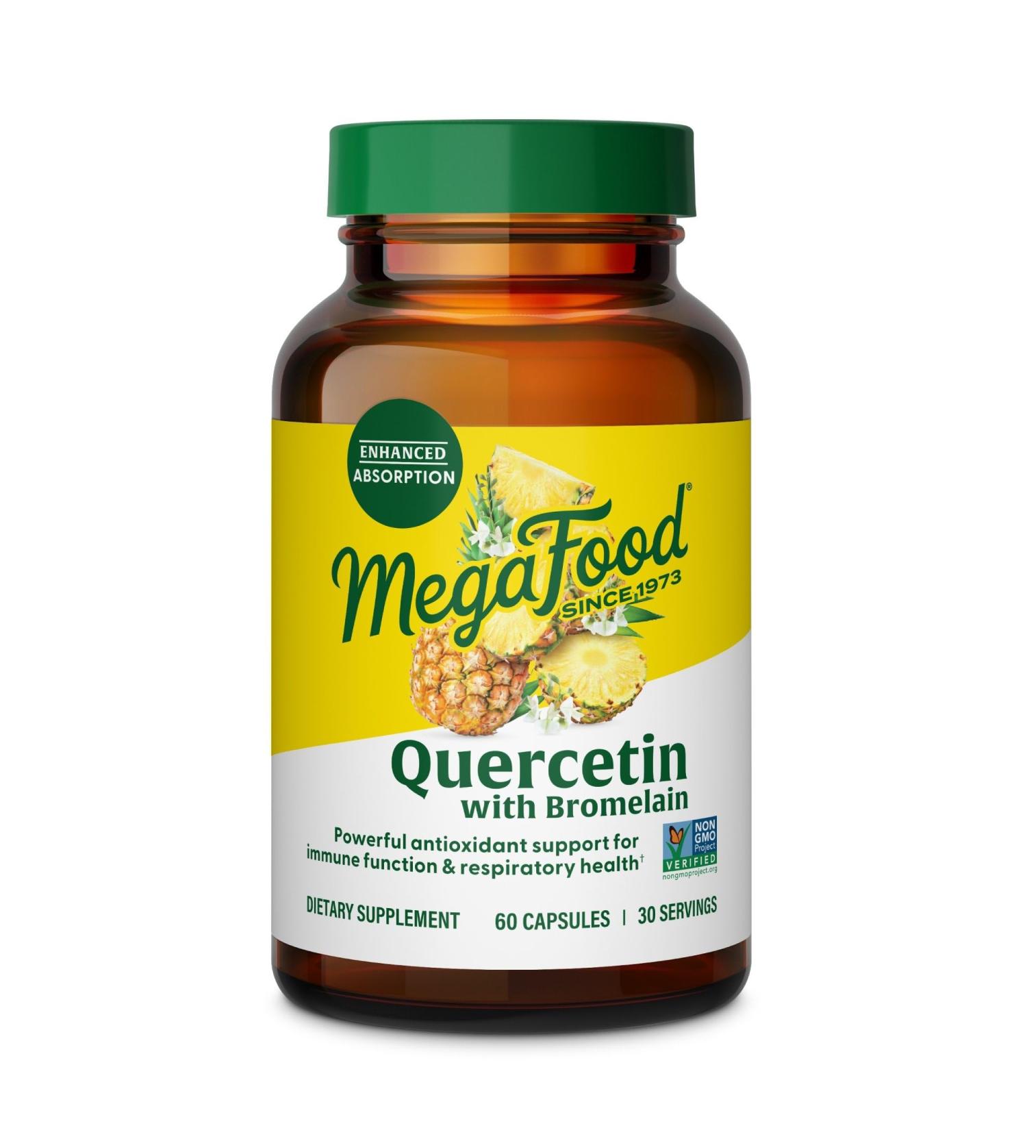 MegaFood Quercetin with Bromelain Supplement Respiratory & Seasonal Immune Support Supplement Quercetin 500mg Capsules & Enhanced Absorption Vegan Gluten-Free 60 Capsules 30 Servings - Buy Online on GoSupps.com
