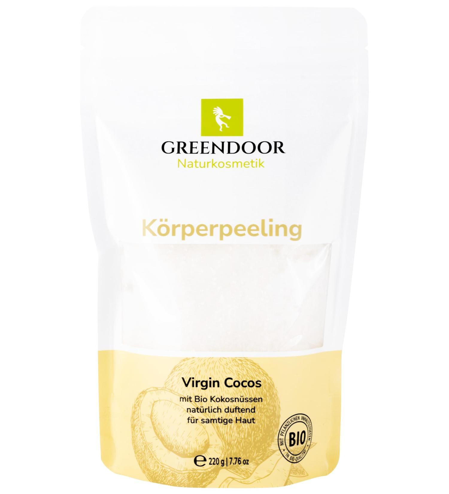 Greenendoor Body Peeling Coconut Oil 220g | Virgin Coconut Oil Anti-Aging Sugar Scrub Vegan Natural Cosmetic Cellulite Treatment Fresh Coconut Fragrance - Buy Online on GoSupps.com