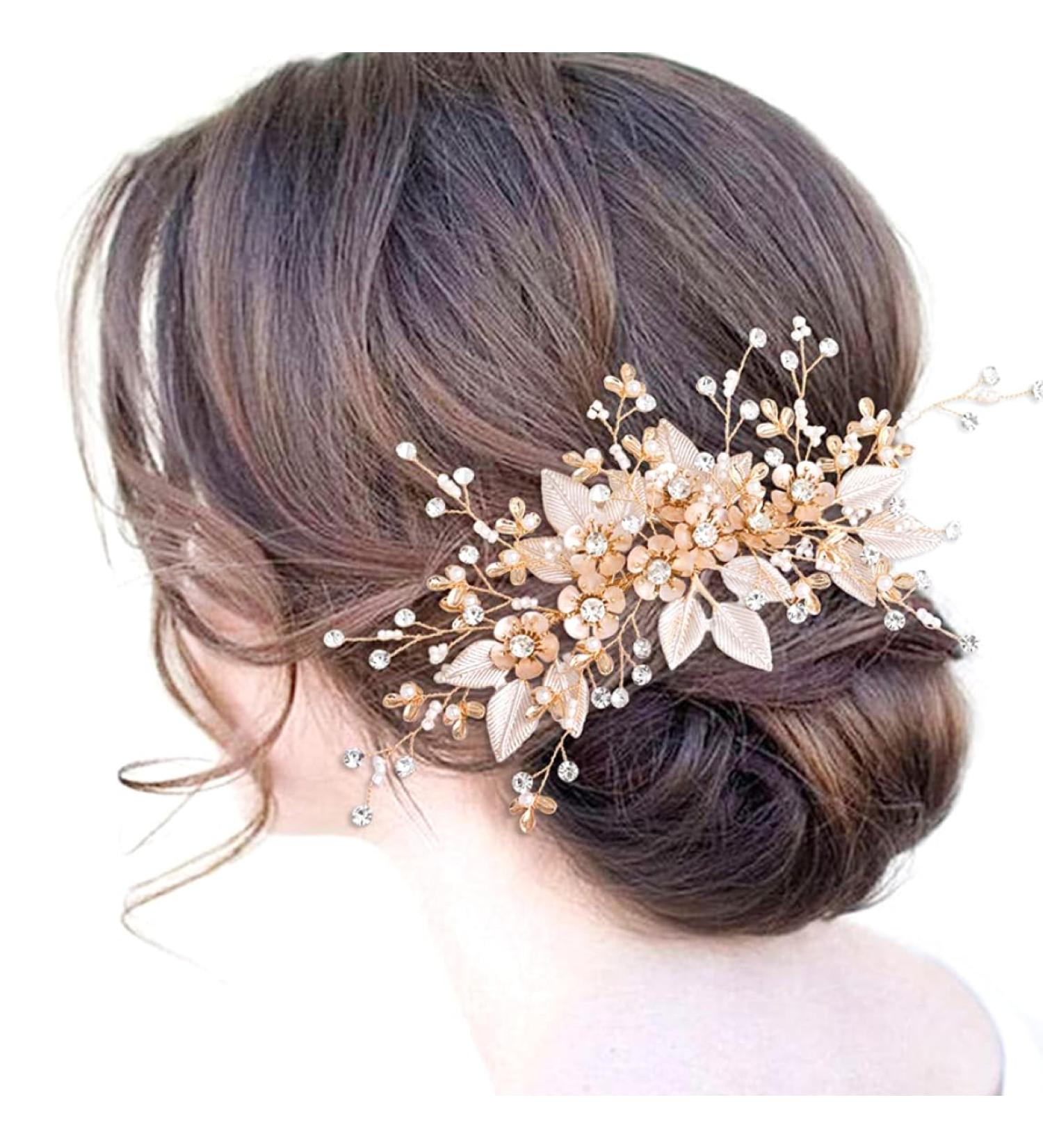 Bride Wedding Hair Comb Bridal Hair Accessories for Women Flower Rhinestone Headpiece Bridal Pearl Hair Accessories for Girls Hair Combs - Buy Online on GoSupps.com
