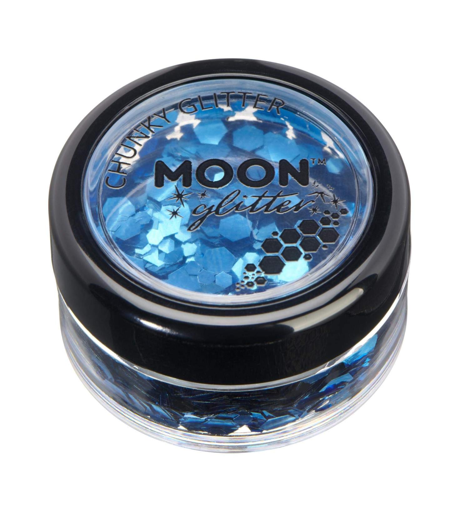 Moon Glitter Blue Chunky Glitter - Cosmetic Festival Makeup for Face, Body, Nails, Hair, Lips - 3g - Buy Online on GoSupps.com