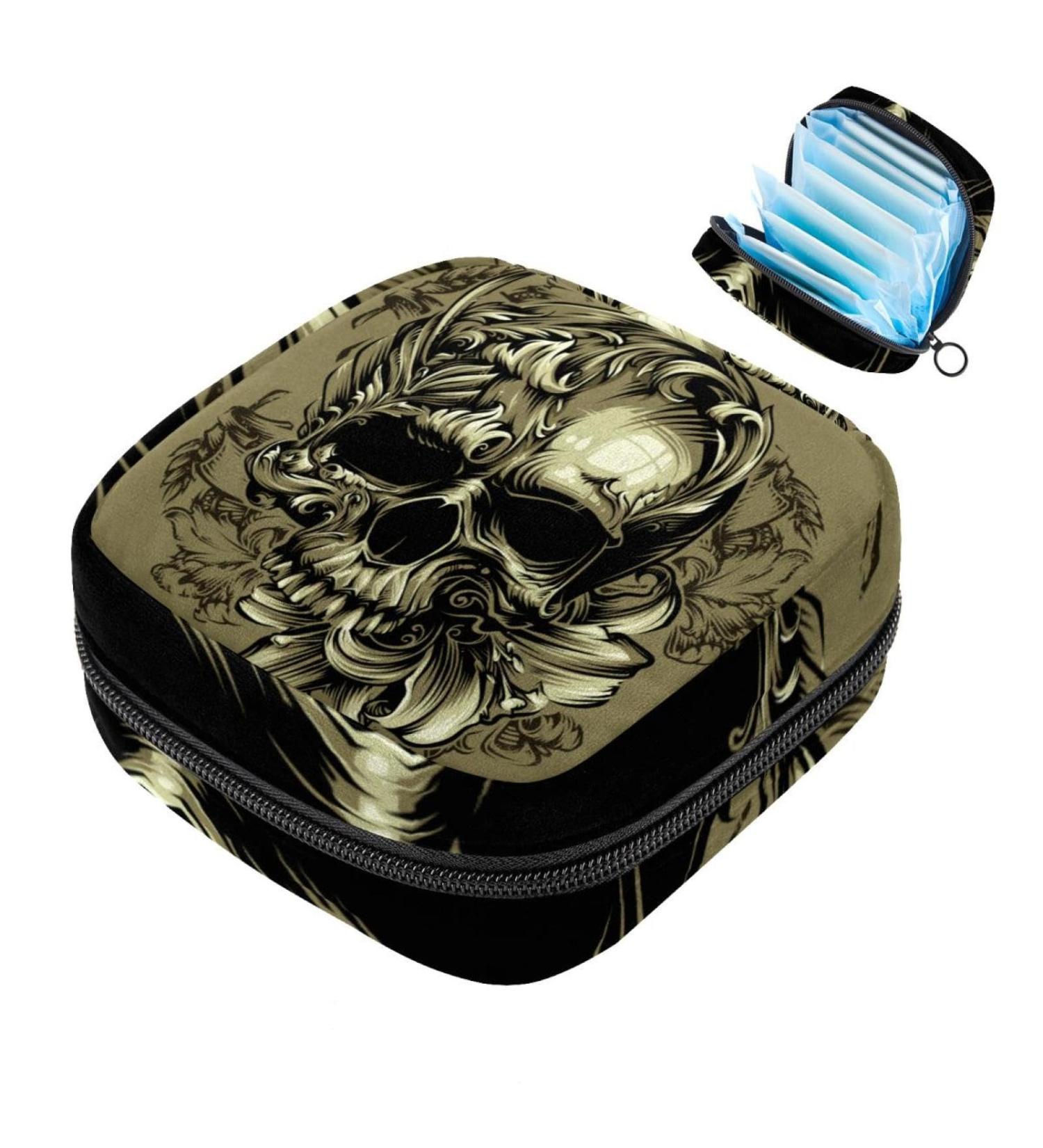 Retro Skeleton Storage Bag for Women's Menstrual Essentials Large Zippered Pocket for Cups Pads & Tampons | Multicolored Design - Buy Online on GoSupps.com