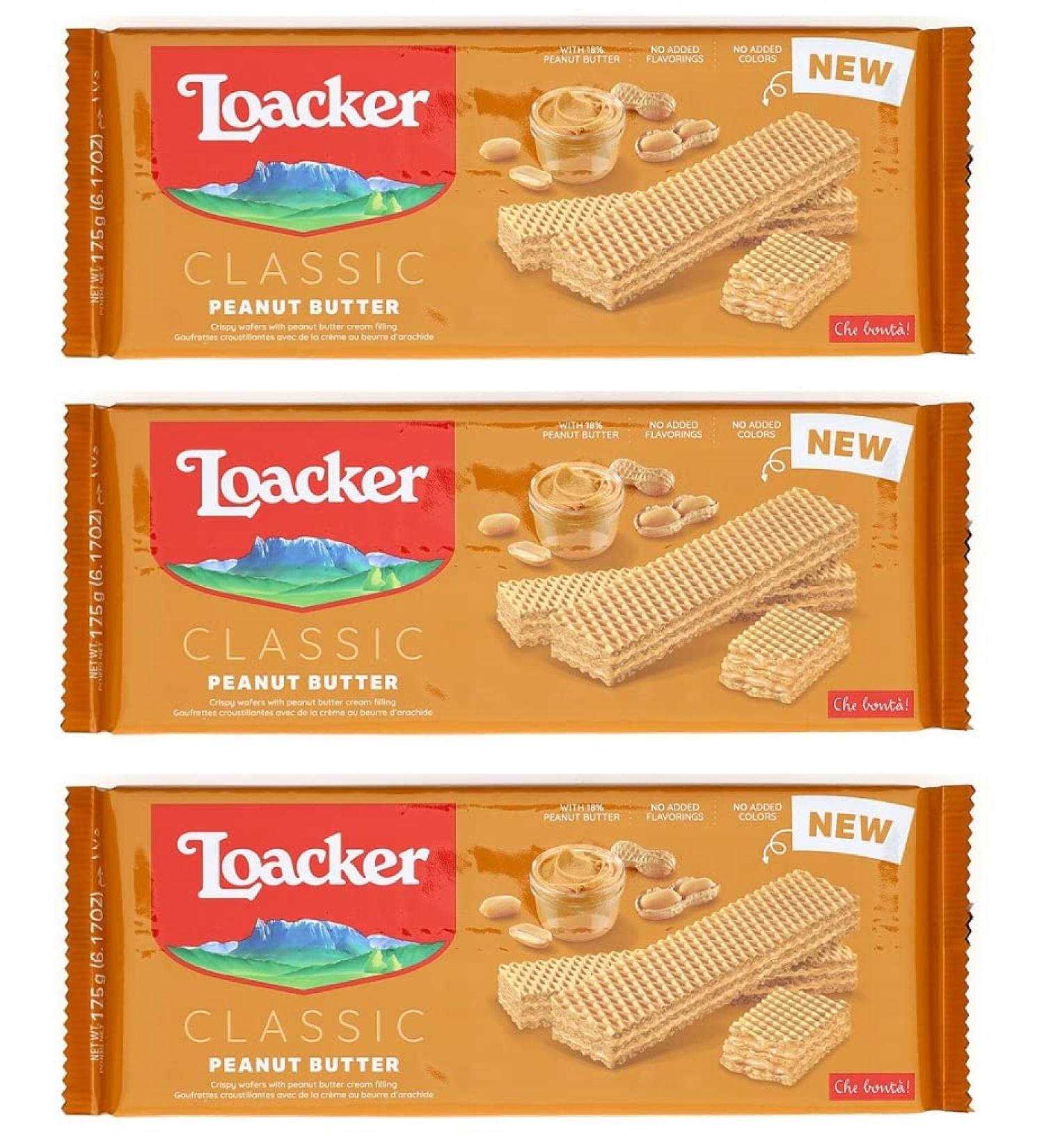 Loacker Pack of 3 classic waffles with peanut cream 175 g