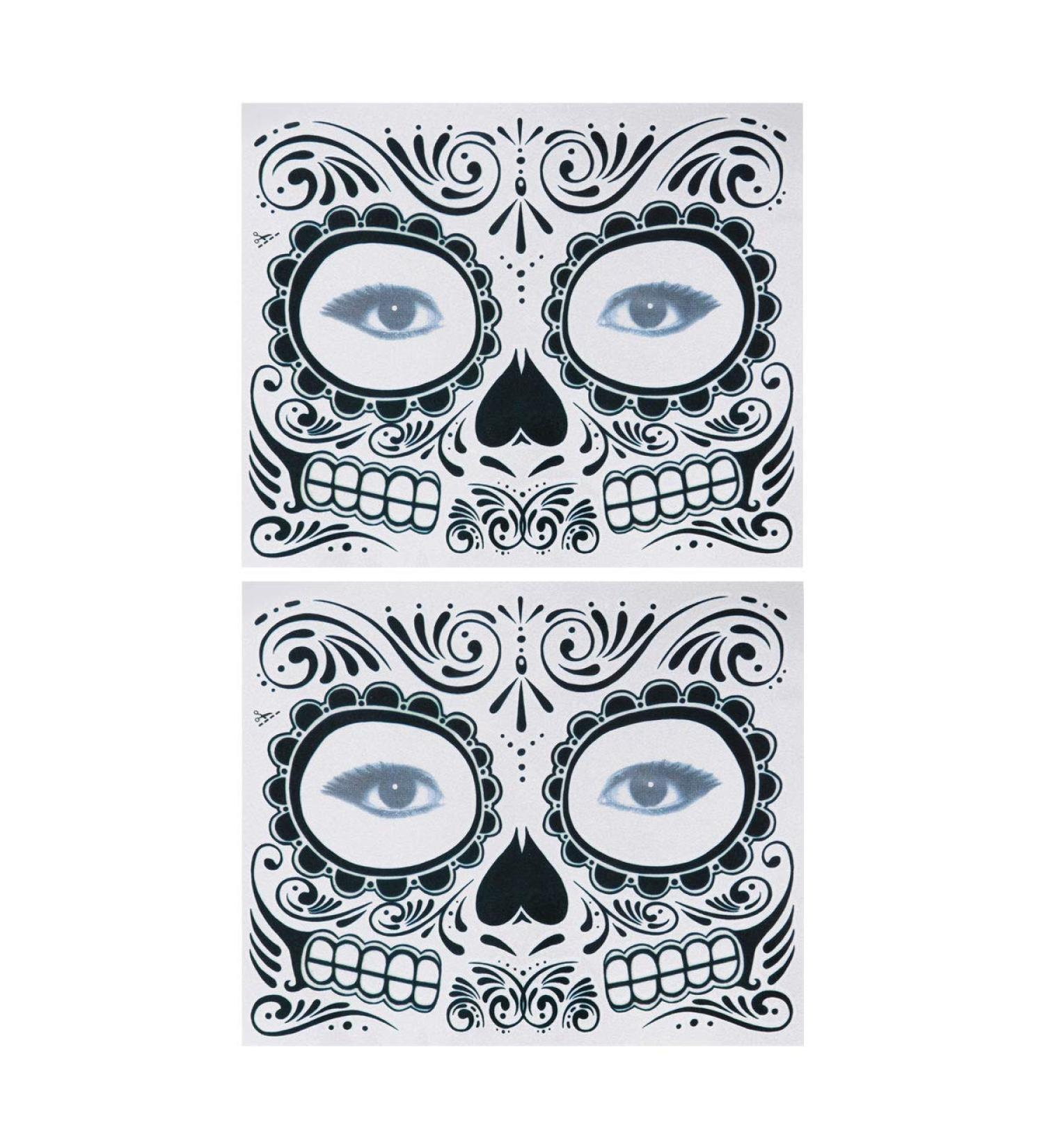 Frcolor 2pcs Temporary Skeleton Tattoos Day of The Dead Supplies Waterproof Face Tattos for Halloween - Buy Online on GoSupps.com