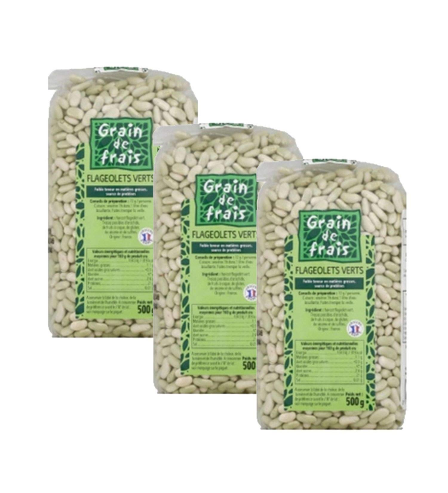 Grain de Frais Lot of 3x Green Flageolet Beans from France - Fresh Grain - 500g pack