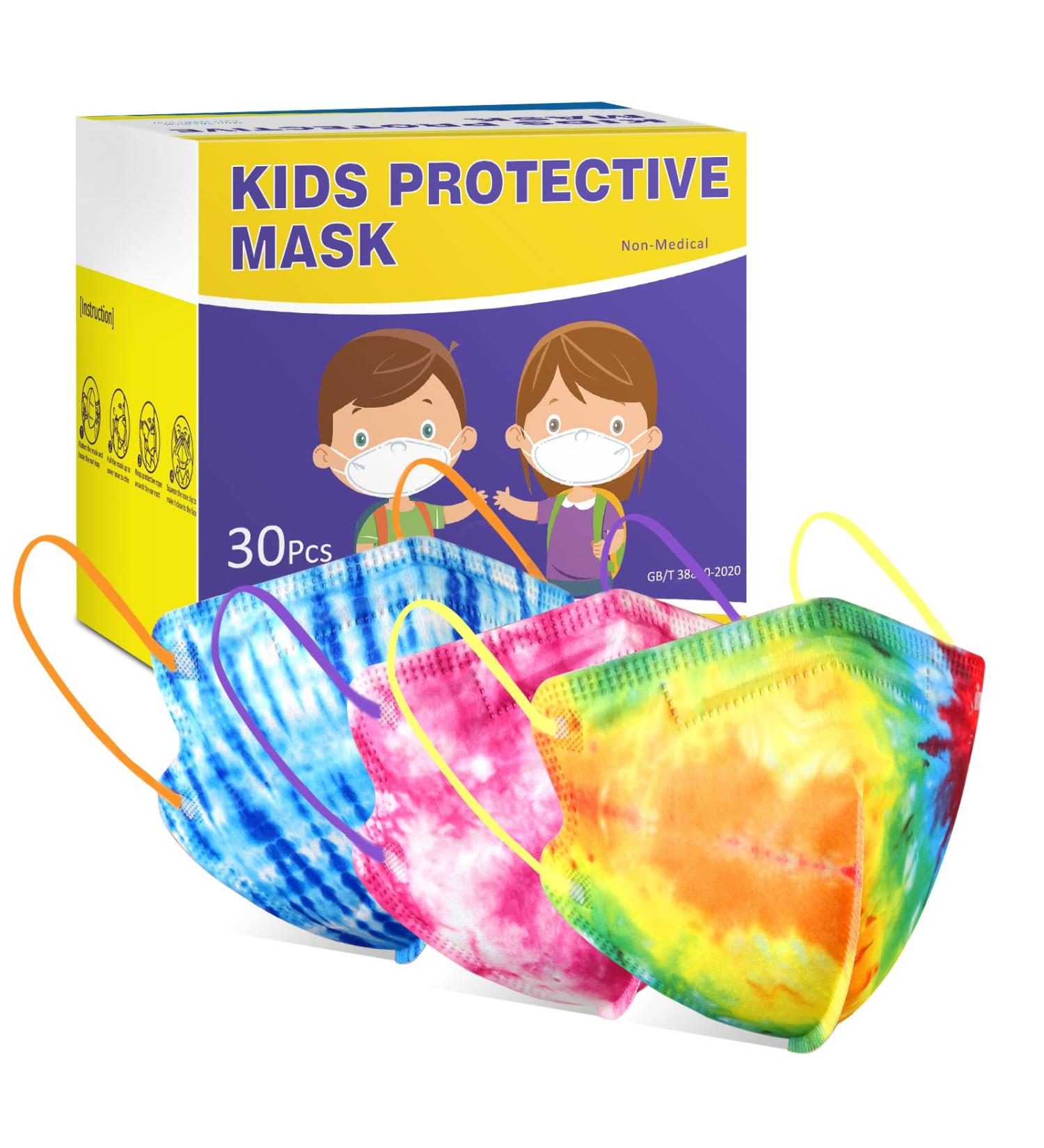 Zoonana Kids Disposable Face Masks - 30 Pcs Breathable 4-Ply Protection Mask for Boys and Girls - Tie Dye Colorful Design - Buy Online on GoSupps.com
