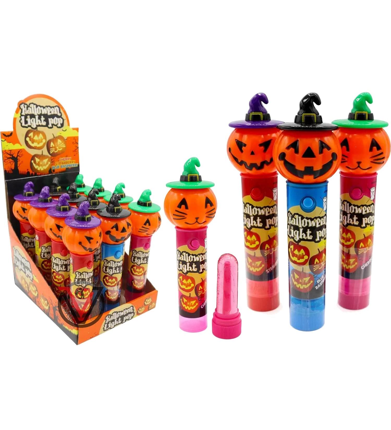 VIMIX Halloween Pumpkin Light Pop 11g Fruit flavour lollipop | Light-up pumpkin heads (12 Lollipops ( Full Box )) - Buy Online on GoSupps.com