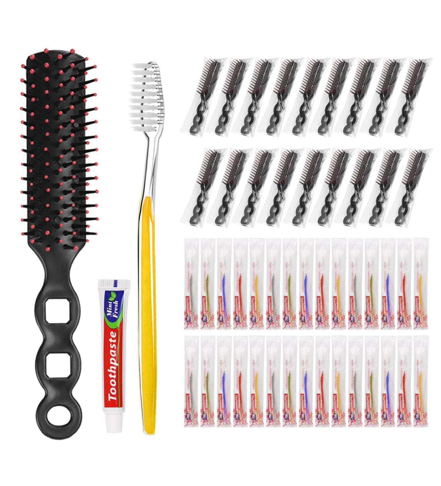 Bulk Disposable Toothbrushes & Hair Brushes - Individually Wrapped for Travel Charity and Nursing (100 Pack - Buy Online on GoSupps.com