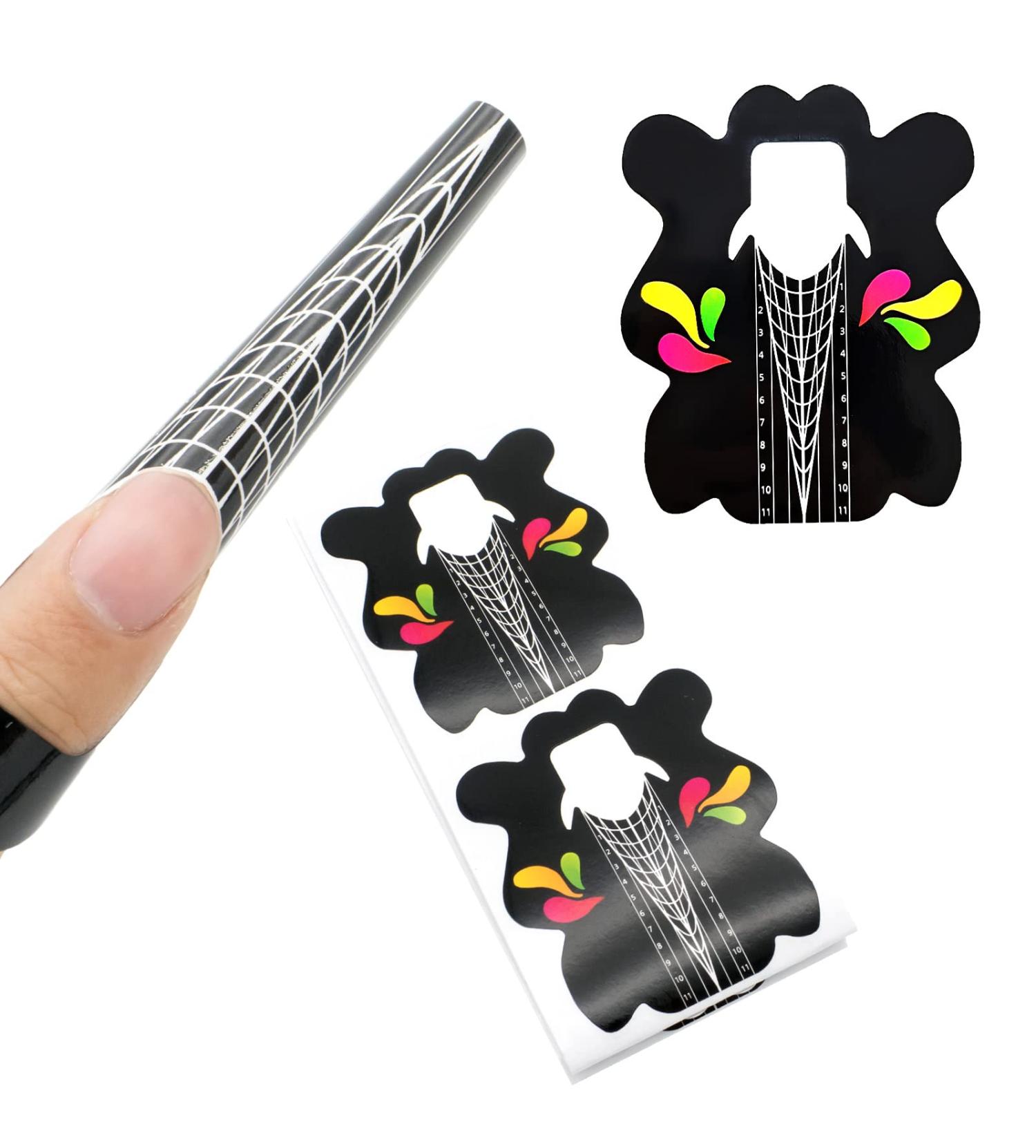 Stiletto Nail Forms for Gel Builder Acrylic Nails 100 Pieces LEA-SHALL Extra Long Guide Stickers Nail Art Extension Tips Self-Adhesive Professional Tools for Women Girls DIY Home Salon 100Pcs Extralong-Blossoms Black - Buy Online on GoSupps.com