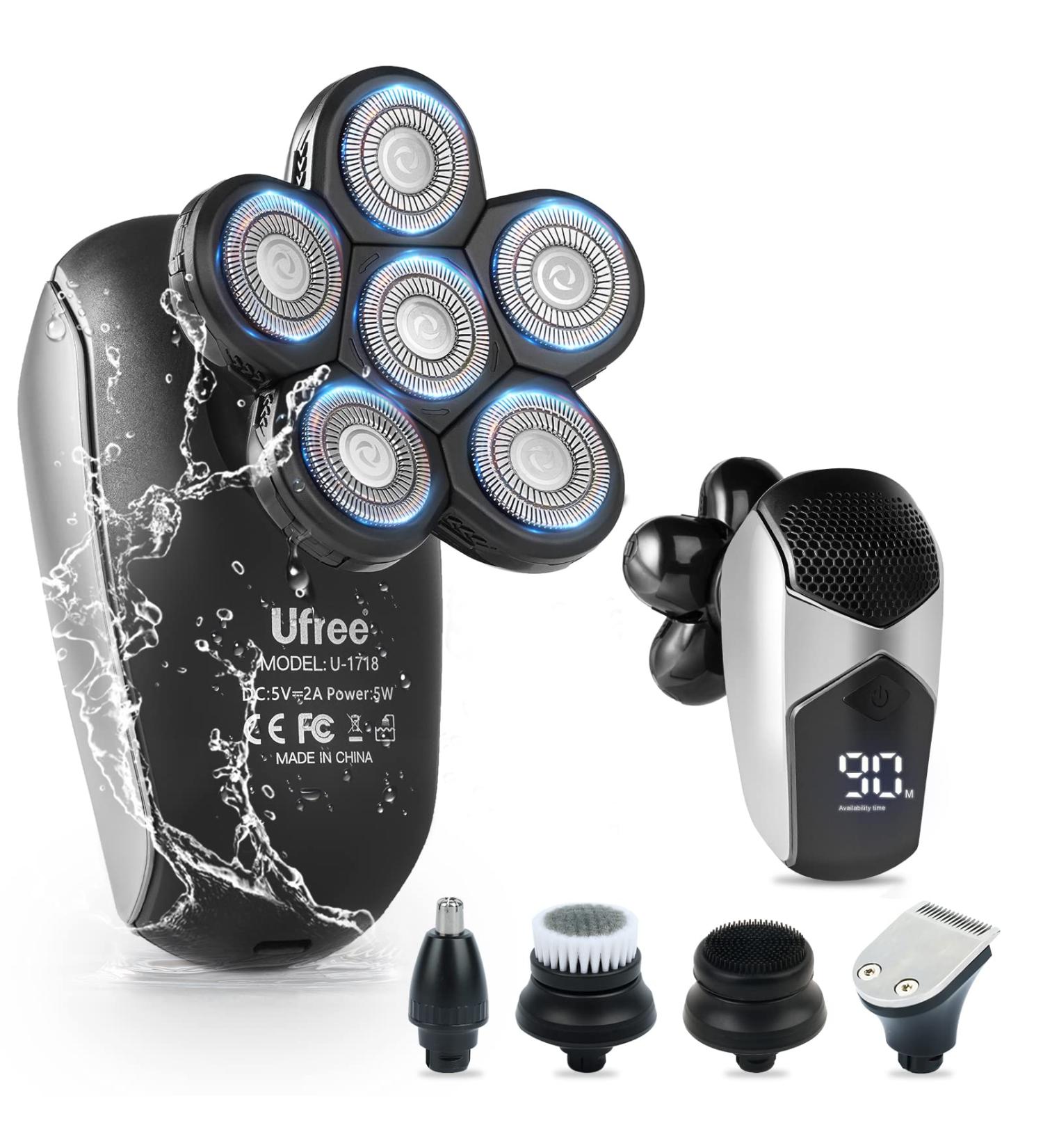 Ufree Head Shavers 6D Professional 5 in 1 for Bald Men - Waterproof Electric Shaver, Trimmer & Grooming Kit with LED Display - Buy Online on GoSupps.com