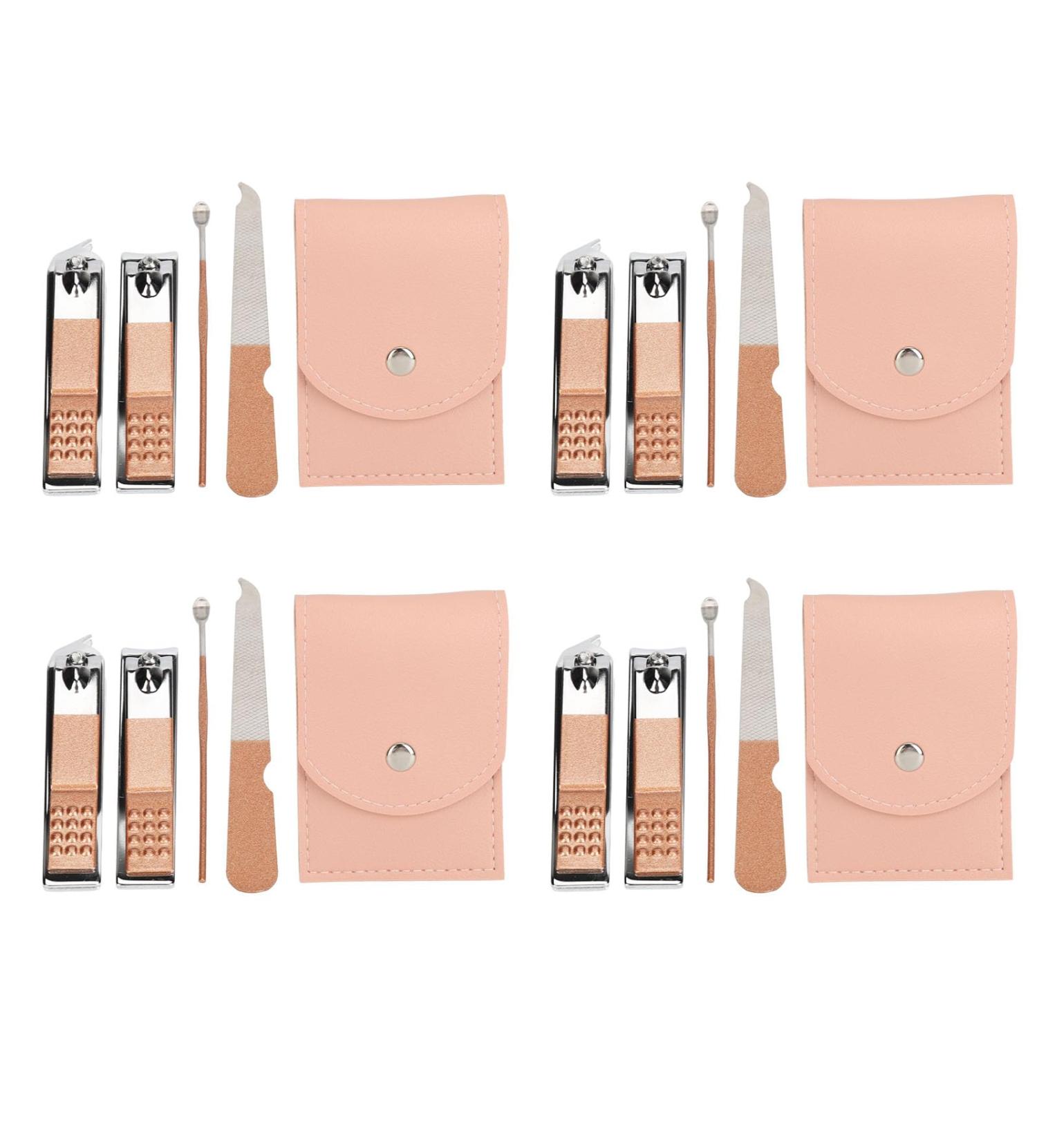 Stainless Steel Nail Clippers Set 4 Set Nail Clippers Beauty Tools Includes Ear Spoons and Nail Files with Pink PU Storage Bags for Grooming Manicure - Buy Online on GoSupps.com
