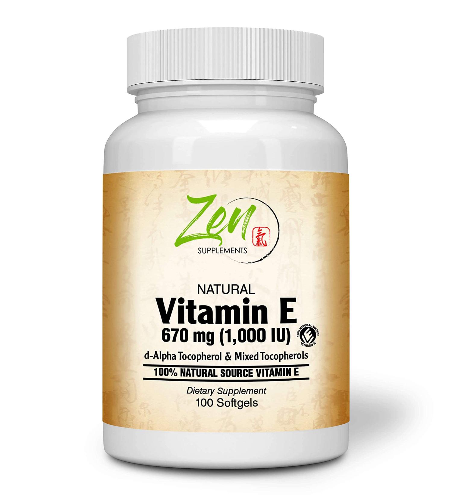 Zen Supplements High Potency Natural Vitamin E - 1000IU Vitamin E Capsules with 100% Natural Mixed Tocopherols - Non-GMO Complete E Vitamin - 100 Softgels - Buy Online on GoSupps.com