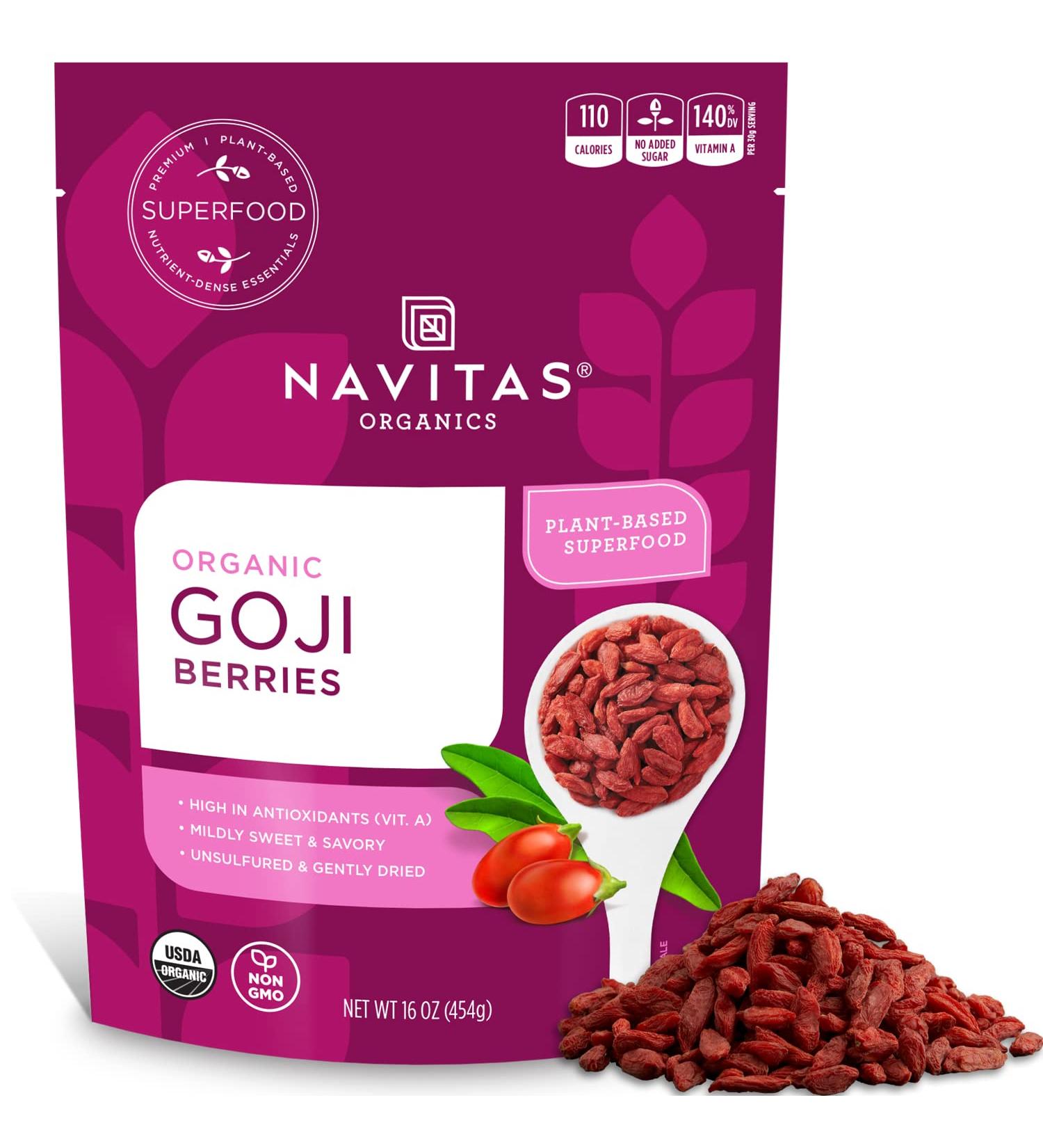 Navitas Organics Goji Berries 16 oz - Organic, Non-GMO, Sulfite-Free Superfood - Buy Online on GoSupps.com