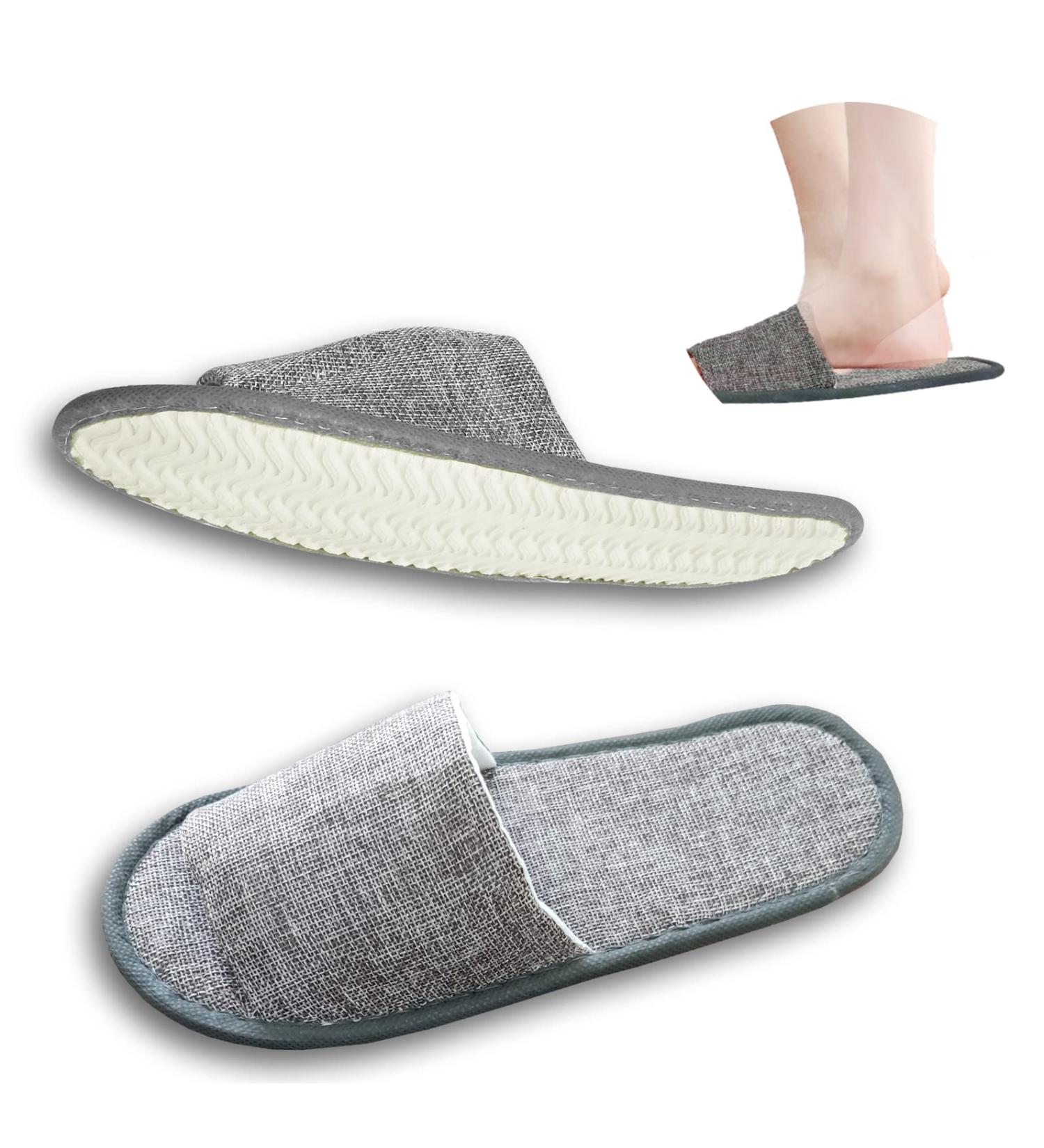 Fineget Disposable Spa Slippers - Open Toe Indoor House Slippers for Men and Women - 4 Pairs, Grey - Ideal for Home, Hotel, Travel & Pedicures - Buy Online on GoSupps.com