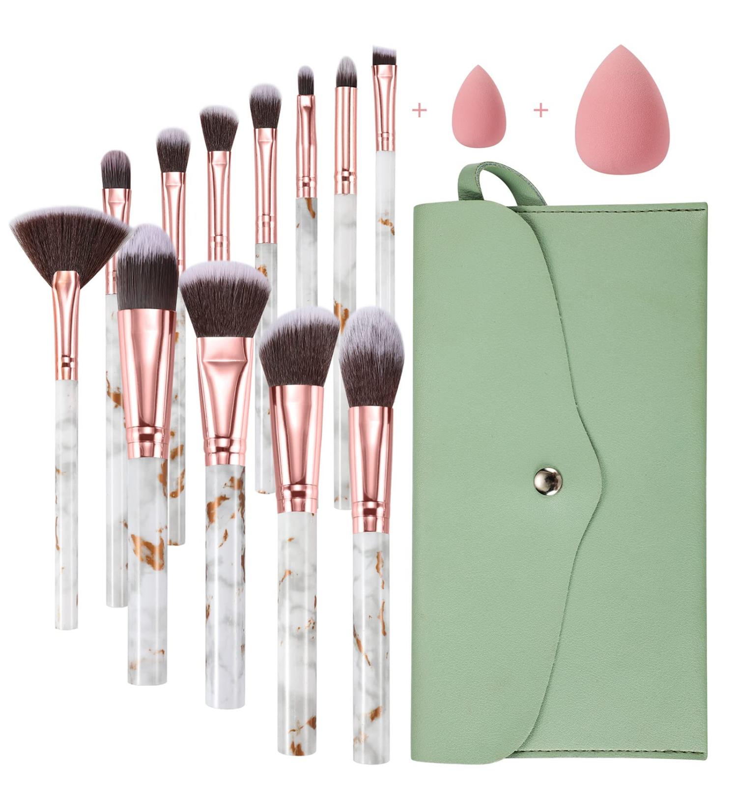 Start Makers 12Pcs Marble Makeup Brushes Set with Beauty Blender and Pouch - Gold - Buy Online on GoSupps.com