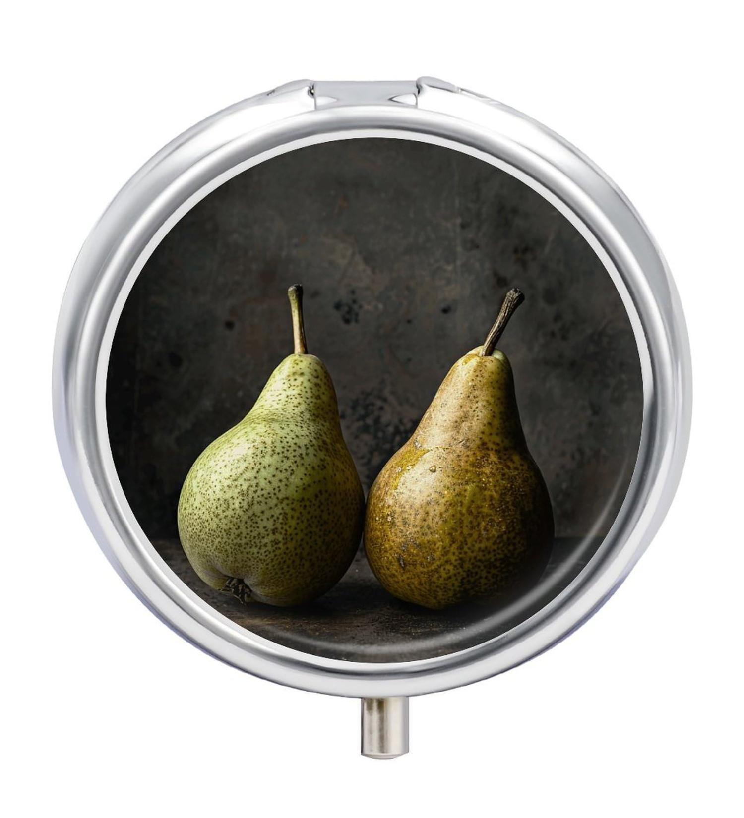 Portable 3 Compartment Pill Box | Travel Pill Organizer with Green Pears Design | Small Pill Case for Purse & Pocket - Buy Online on GoSupps.com