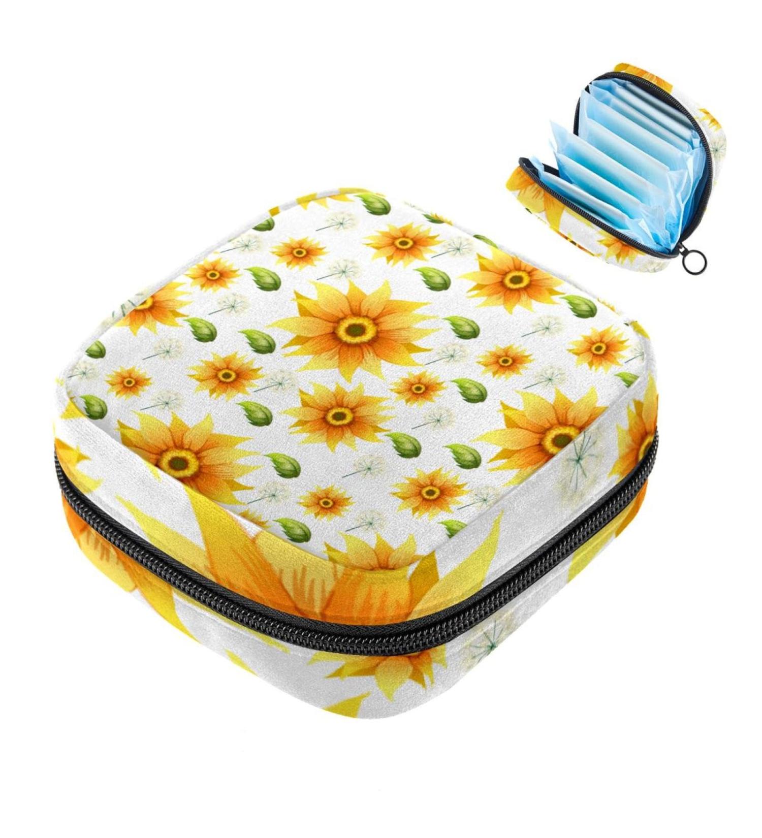 Stylish Women's Storage Bags for Bandages & Menstrual Inserts - Portable Colorful Sunflower & Leaf Patterns - Buy Online on GoSupps.com