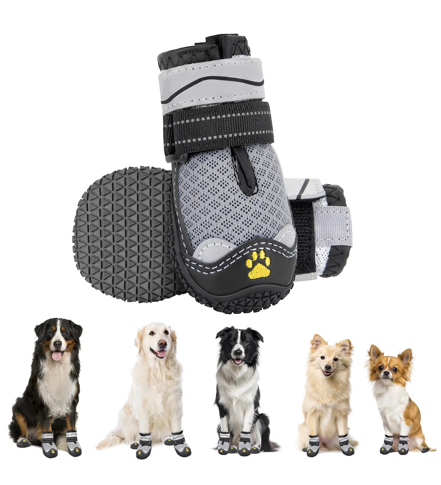 Eyin Dog Shoes - Breathable Paw Protection Non-Slip Sole & Reflective Velcro 2 Pieces for All Dog Sizes Gray Size 4 - Buy Online on GoSupps.com