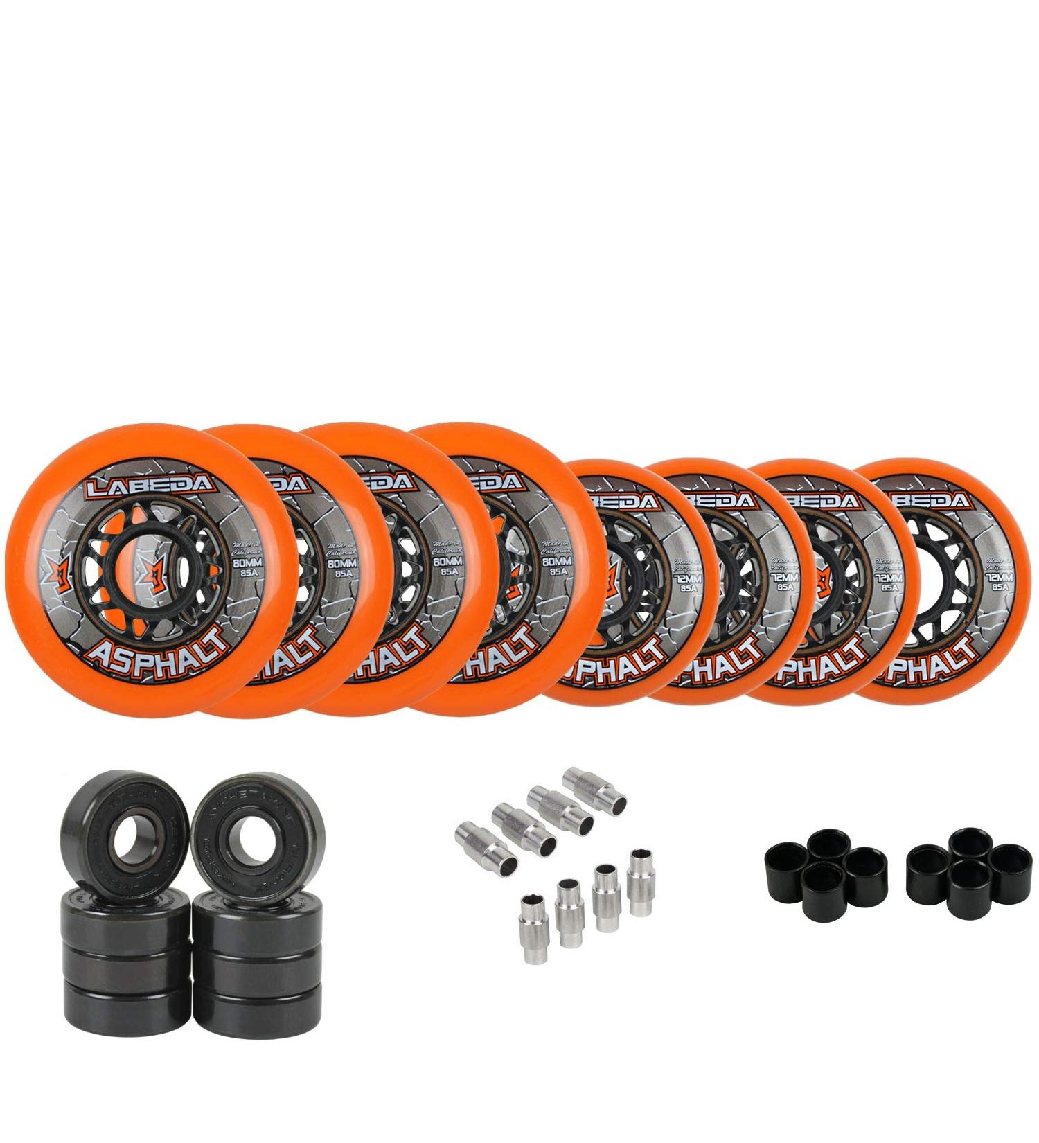 Labeda Gripper Asphalt Outdoor Inline Roller Hockey Wheels 85A 76mm / 80mm Hilo 8-Pack with Ceramic Bearings - Orange - Buy Online on GoSupps.com