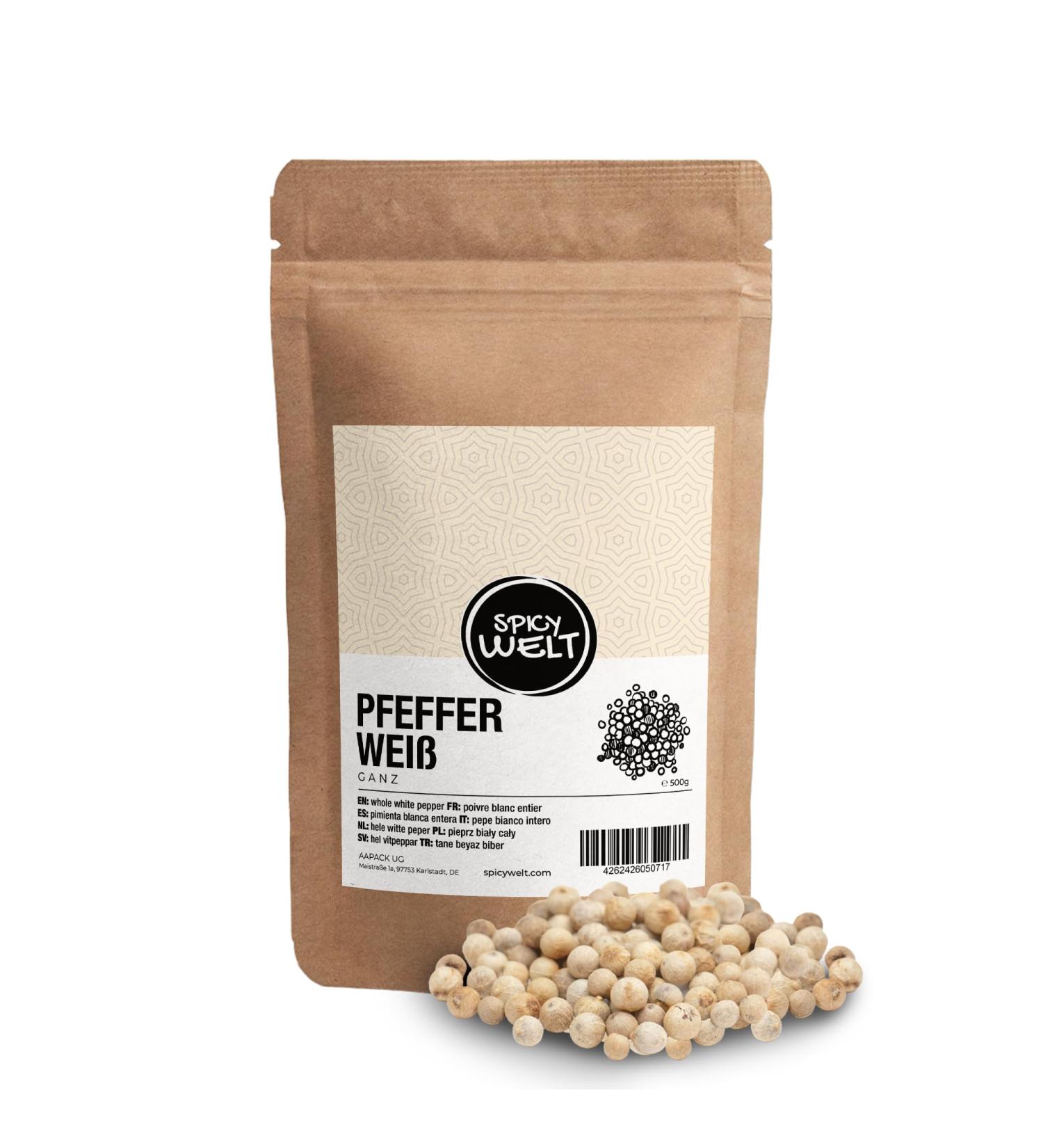 Spicy Welt Whole White Pepper (500g) - Premium Quality White Pepper Beans for Mills Sauces Soups & Marinades | Subtle & Intense Flavour | 100% Natural No Additives - Buy Online on GoSupps.com