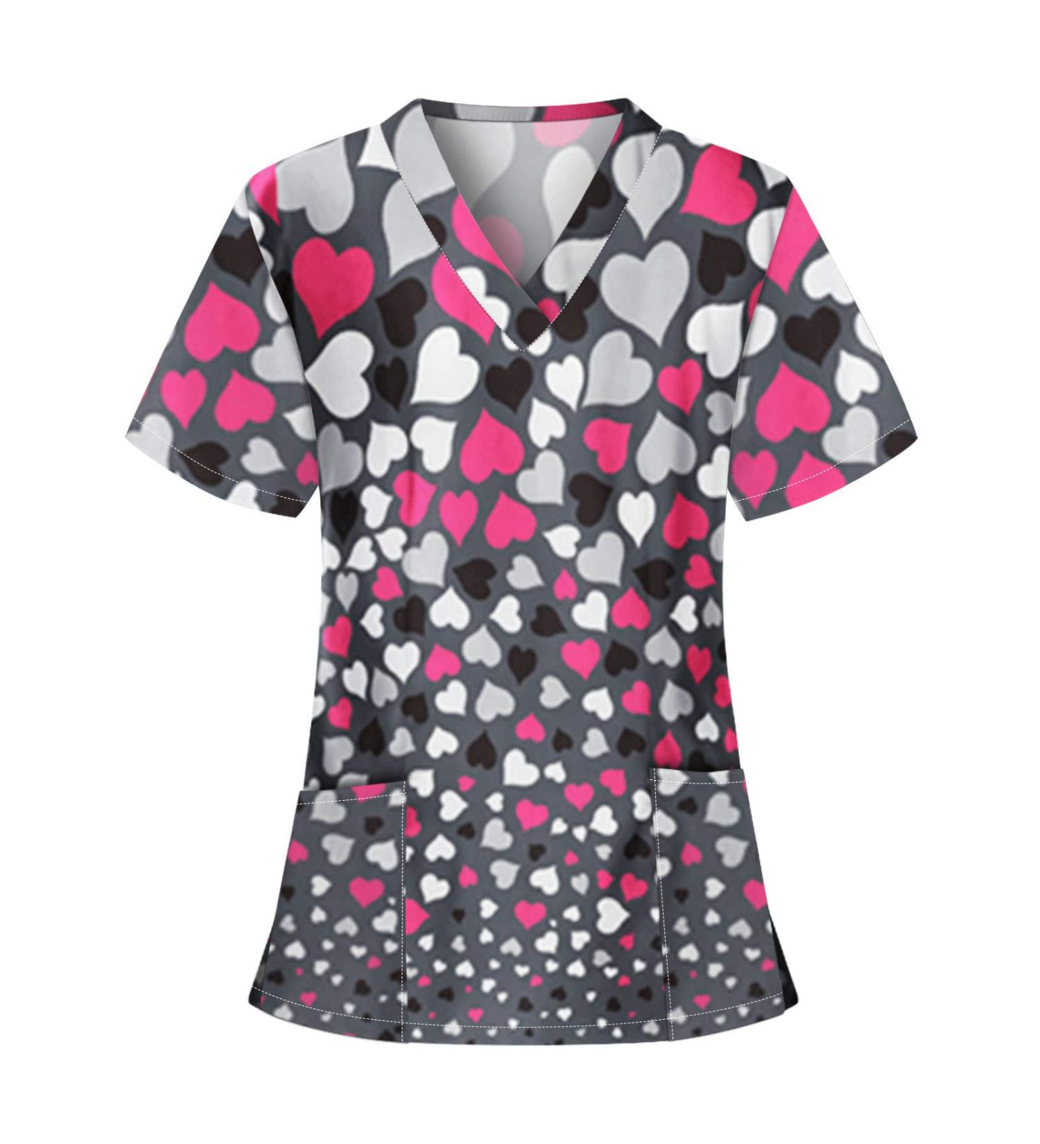 TUNUSKAT Women's Cute Heart Nurse Uniform Green Plaid Short Sleeve Scrubs Top - 3X-Large, Black - Buy Online on GoSupps.com