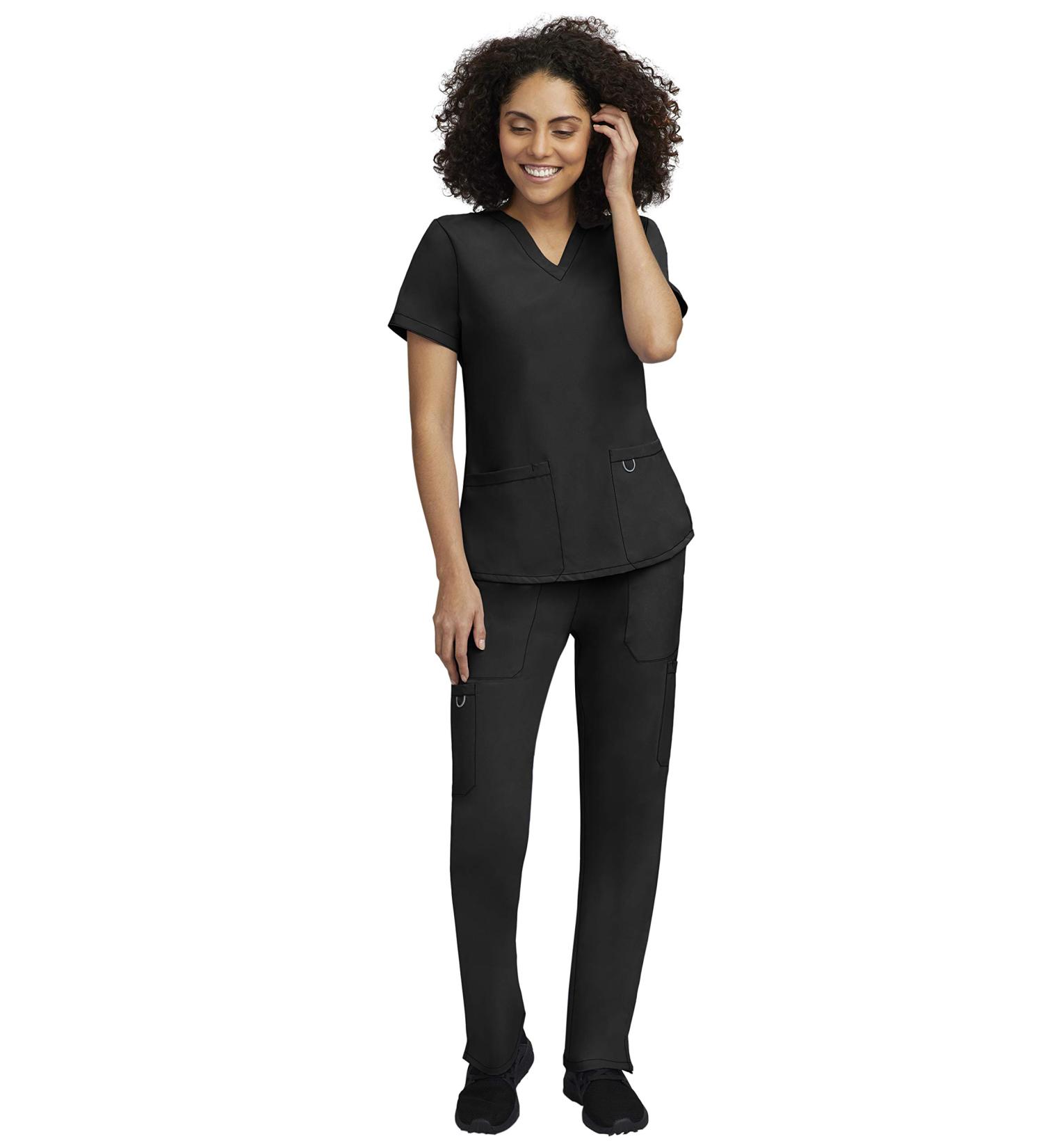 STAT Scrub Set for Women - V-Neck Top with Drawstring Pant, 5 Pockets - Medium Black - Buy Online on GoSupps.com