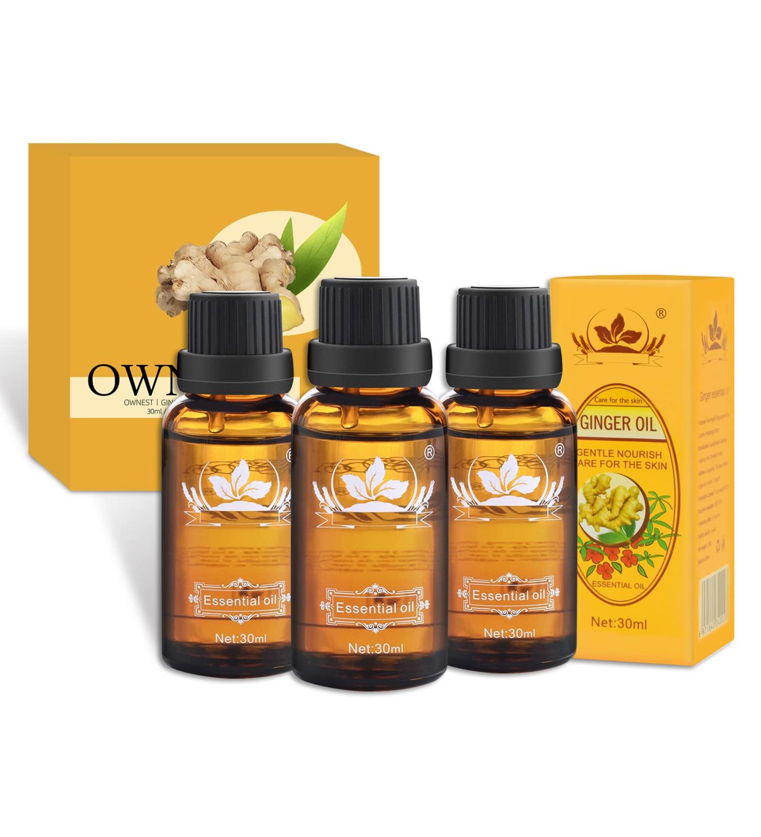 Ownest 3 Pack Ginger Massage Oil - 100% Pure Natural Lymphatic Drainage Oil | SPA Relaxation & Cold Relief - 30ml - Buy Online on GoSupps.com
