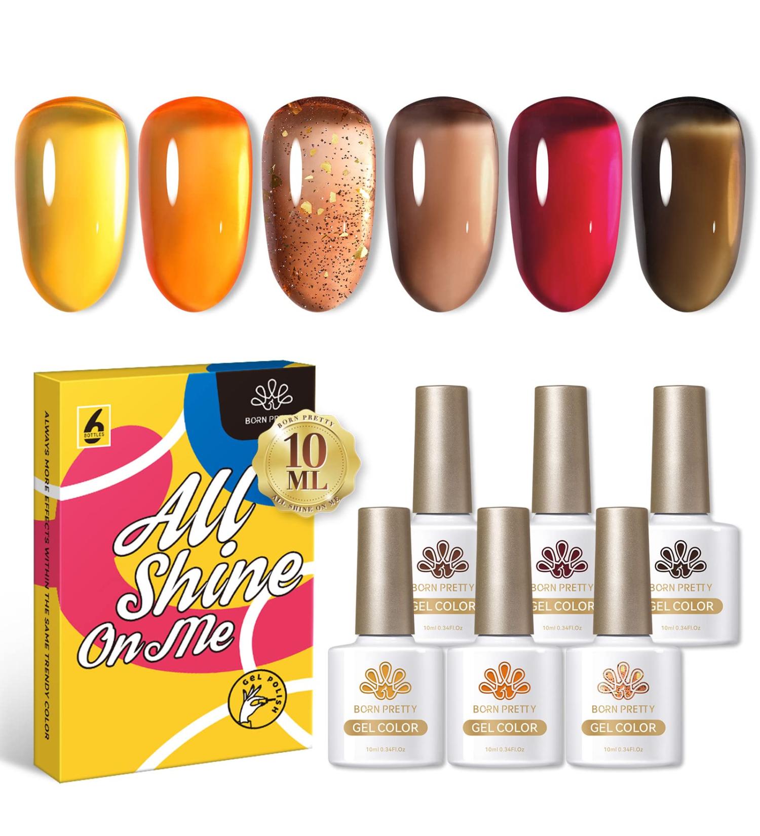 BORN PRETTY Jelly Gel Nail Polish Set - Fall/Winter Collection | Translucent Sheer Clear Gel Polish in Red, Coral, Burnt Orange, Grey, Amber, Brown | 6 Colors Gift Set for Manicure - Crystal Amber - Buy Online on GoSupps.com