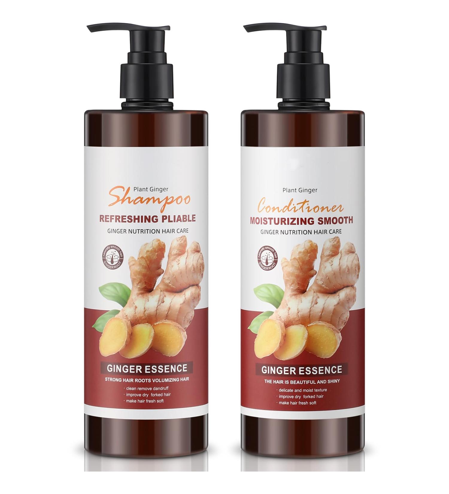 Set of 2 Ginger Shampoo & Conditioner - Deep Cleanser & Anti-Frizz Hydrating Care | Volumizing Oil Control for Men & Women - 17 oz - Buy Online on GoSupps.com